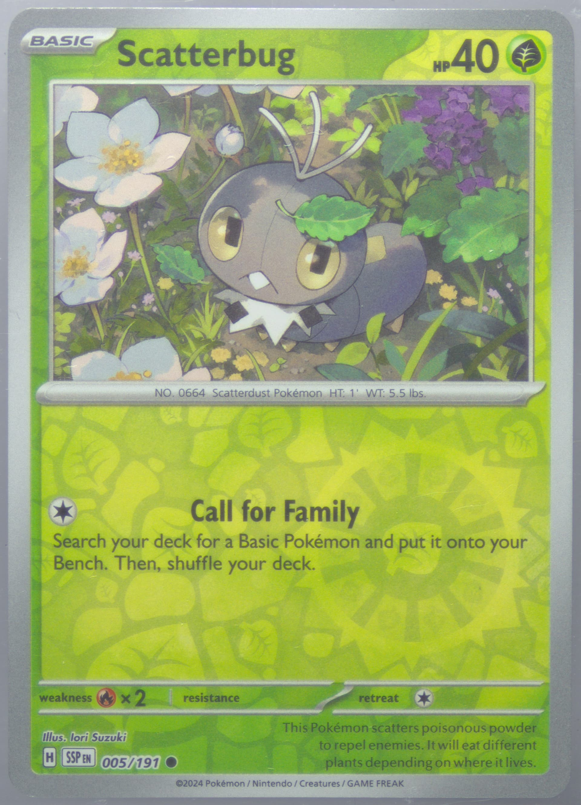 Scatterbug Reverse Holo (005) 2024 Pokemon Ssp EN-Surging Sparks