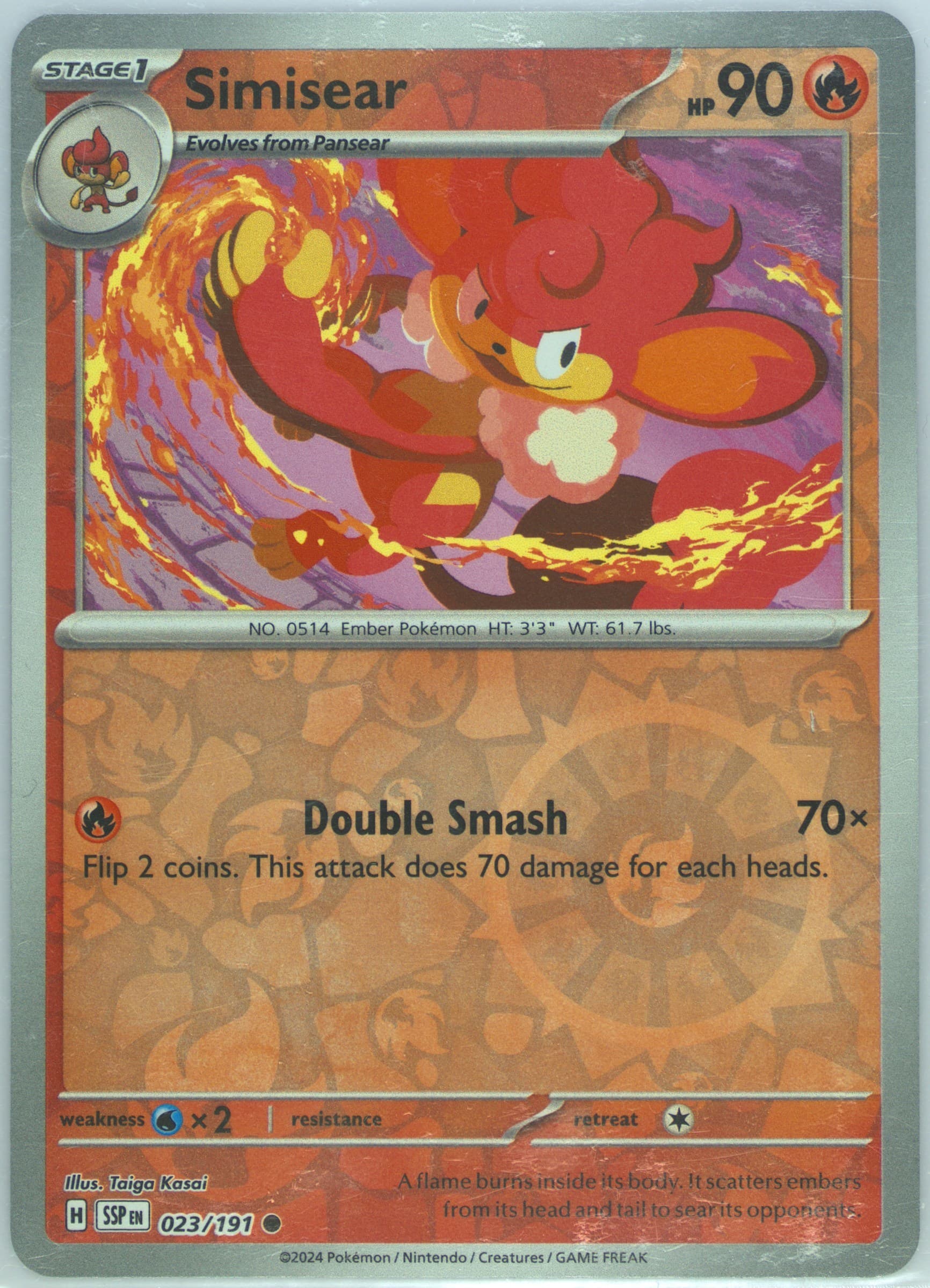 Simisear Reverse Holo (023) 2024 Pokemon Ssp EN-Surging Sparks