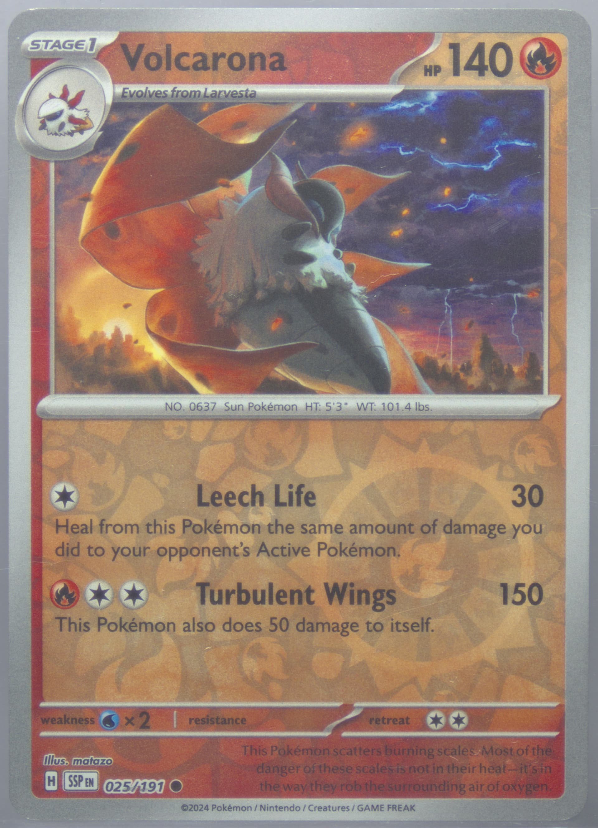 Volcarona Reverse Holo (025) 2024 Pokemon Ssp EN-Surging Sparks