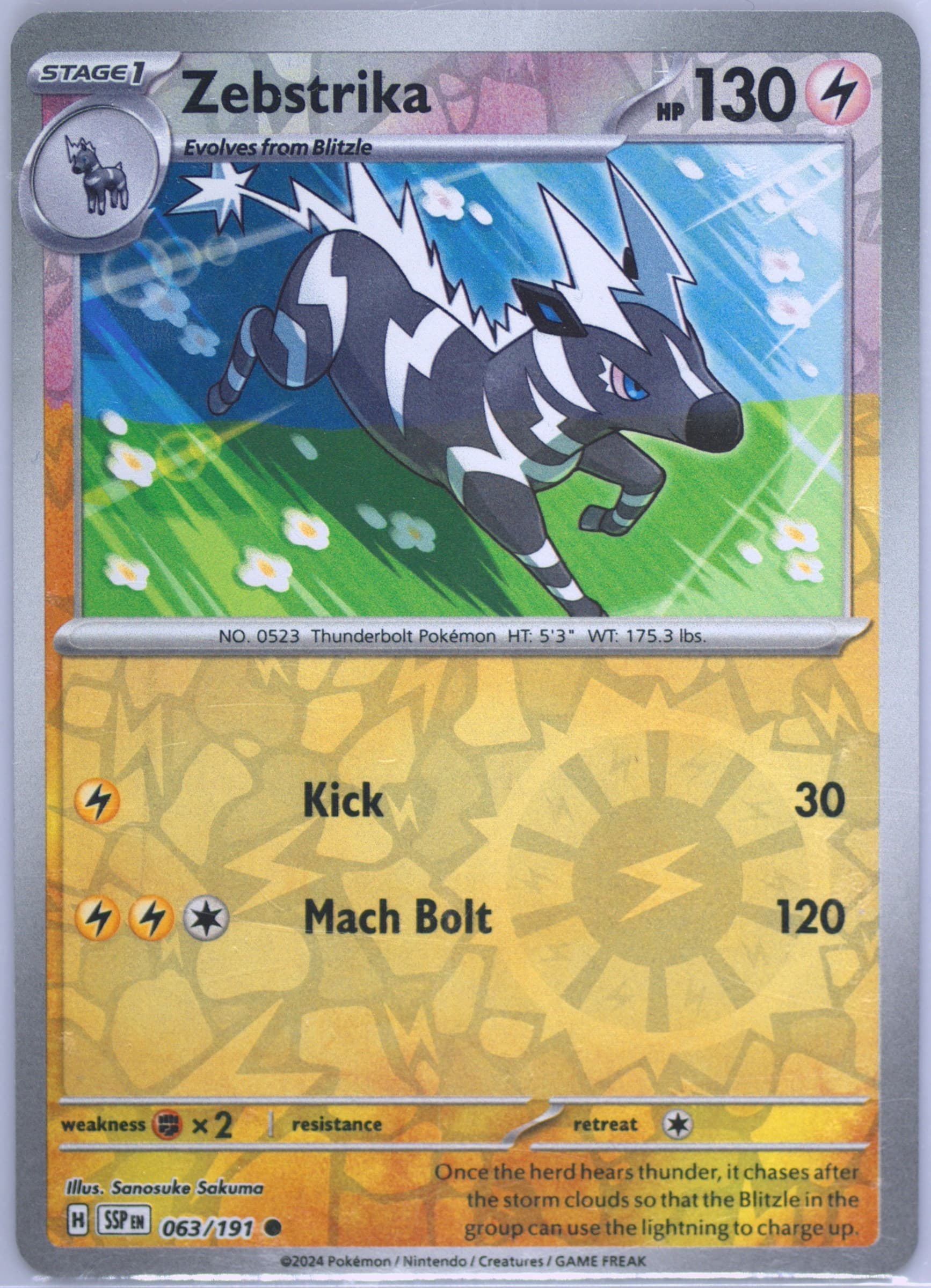 Zebstrika Reverse Holo (063) 2024 Pokemon Ssp EN-Surging Sparks