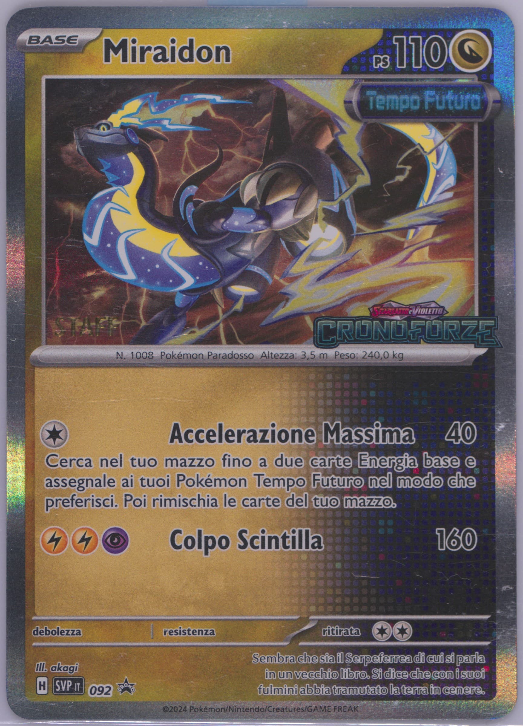 Miraidon Temporal Forces Prerelease-Staff (092) 2024 Pokemon Italian Svp It-SV Black Star Promo