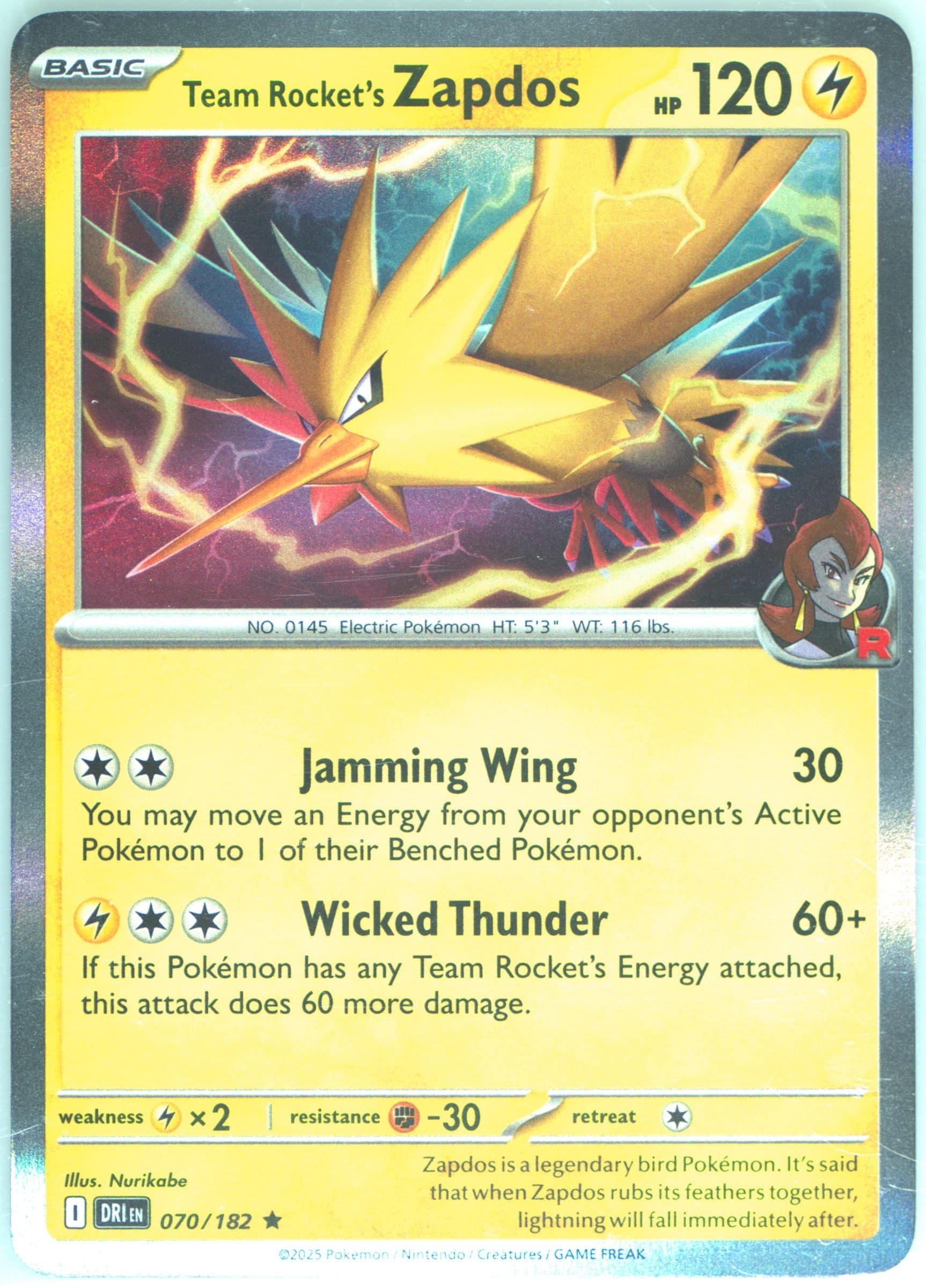 Team Rocket's Zapdos (070) 2025 Pokemon Dri EN-Destined Rivals