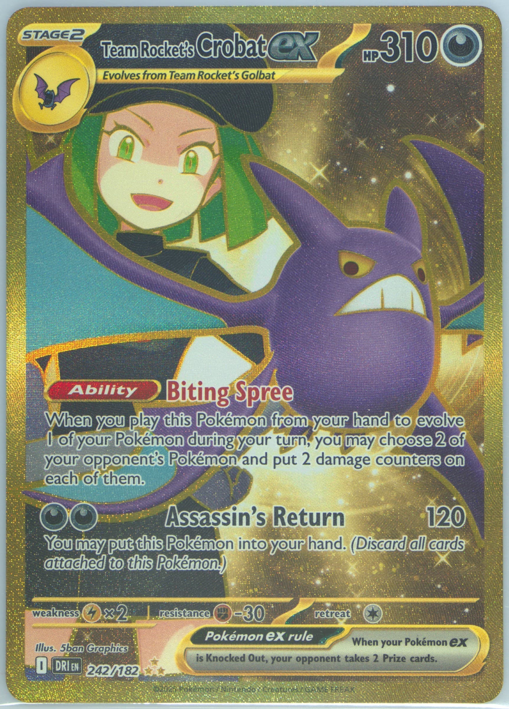 Team Rocket's Crobat EX Hyper Rare (242) 2025 Pokemon Dri EN-Destined Rivals