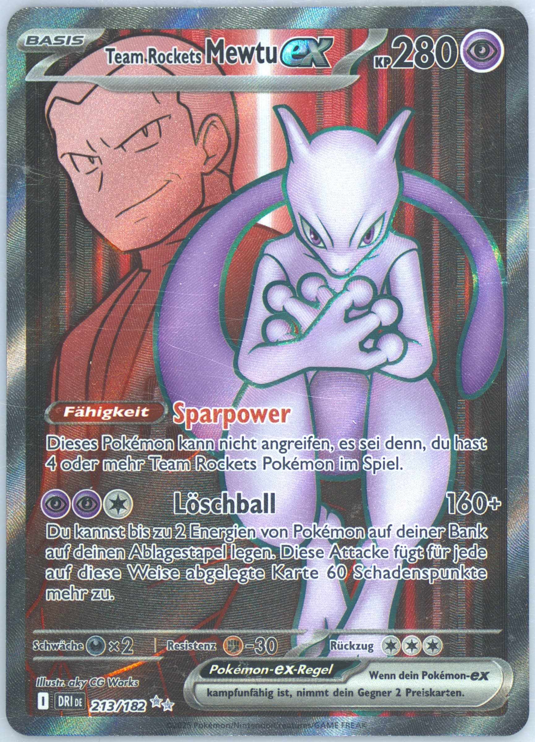 Team Rocket's Mewtwo EX Ultra Rare (213) 2025 Pokemon German Dri de-Destined Rivals