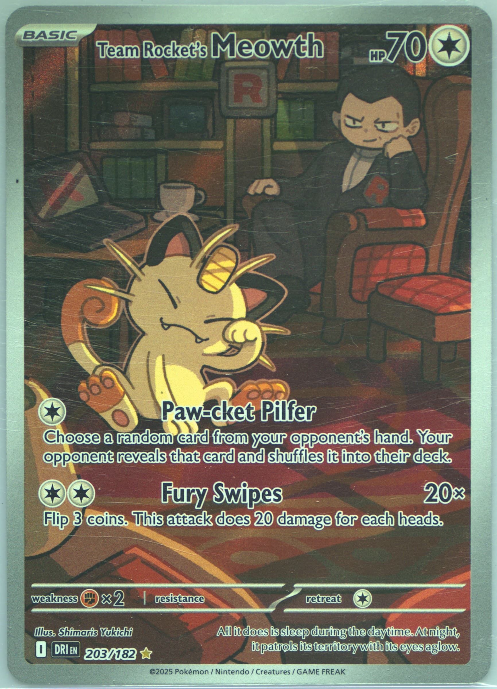 Team Rocket's Meowth Illustration Rare (203) 2025 Pokemon French Dri FR-Destined Rivals