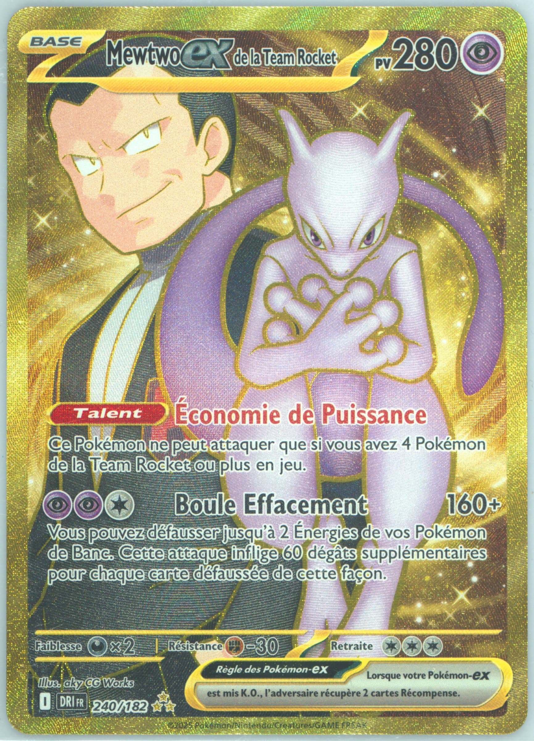 Team Rocket's Mewtwo EX Hyper Rare (240) 2025 Pokemon French Dri FR-Destined Rivals