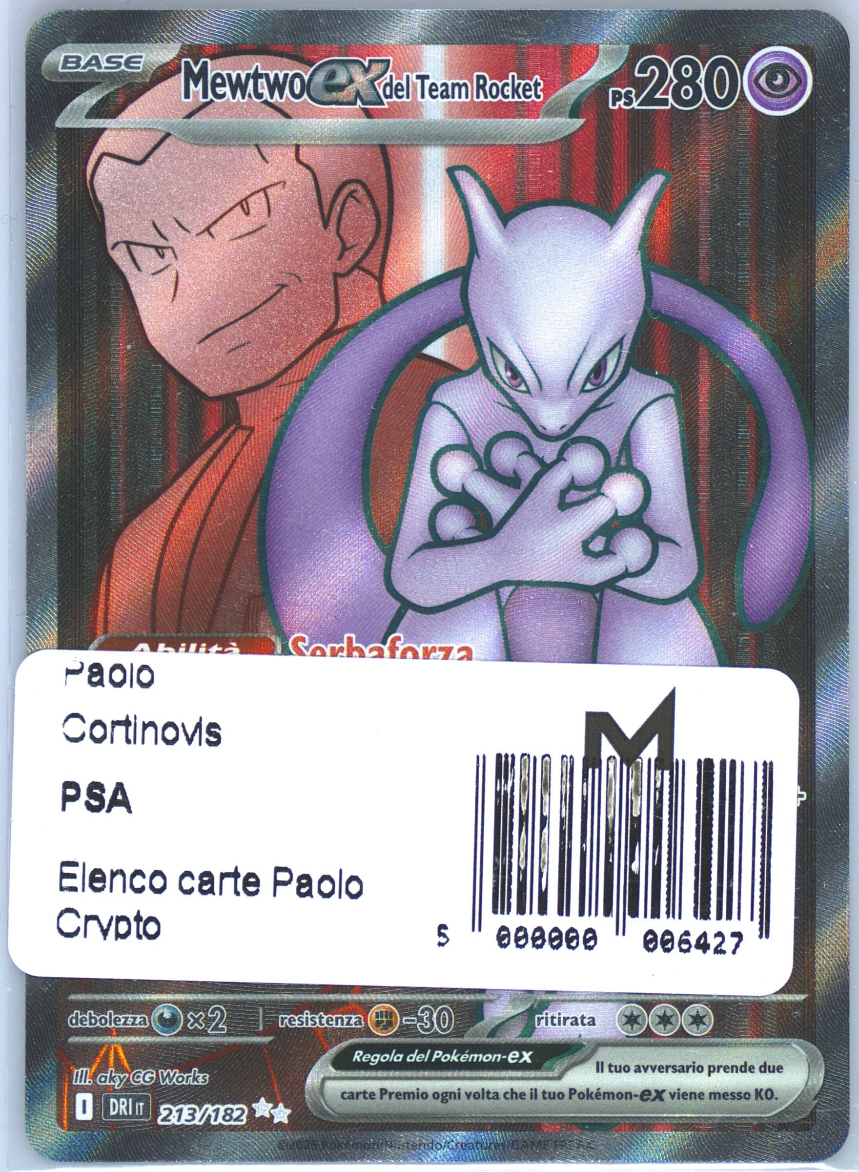 Team Rocket's Mewtwo EX Ultra Rare (213) 2025 Pokemon Italian Dri It-Destined Rivals