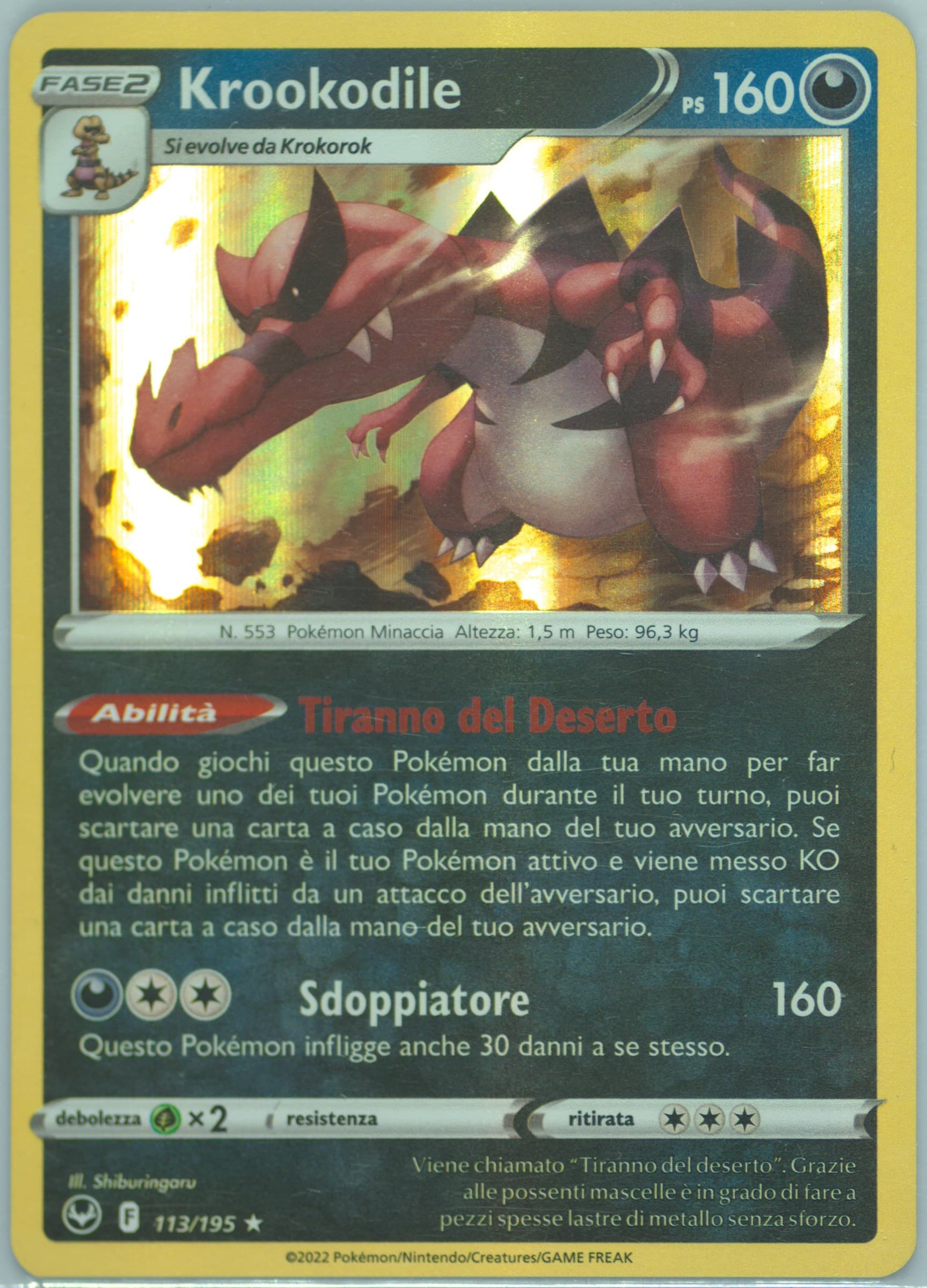 Krookodile-Holo Italian (113) 2022 Pokemon Sword & Shield Silver Tempest