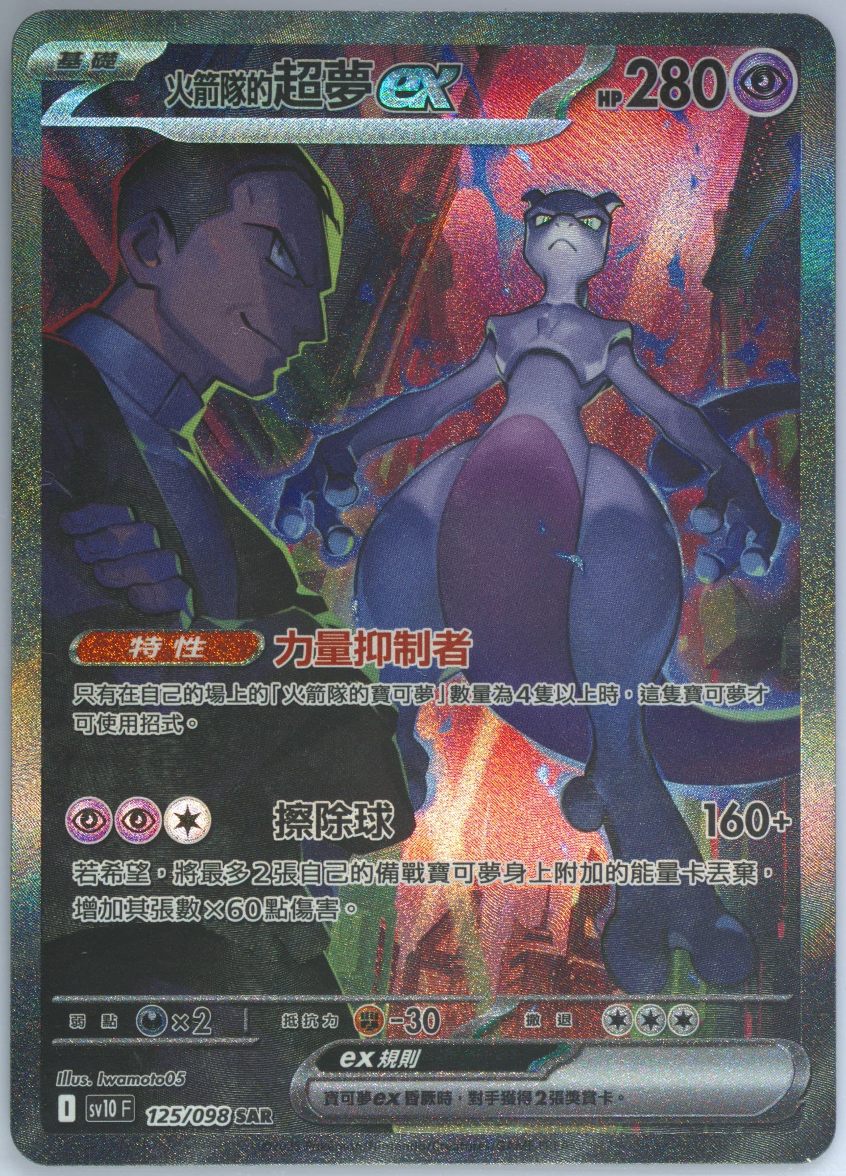 Team Rocket's Mewtwo EX Special Art Rare (125) 2025 Pokemon Traditional Chinese SV10 F-Glory of Team Rocket