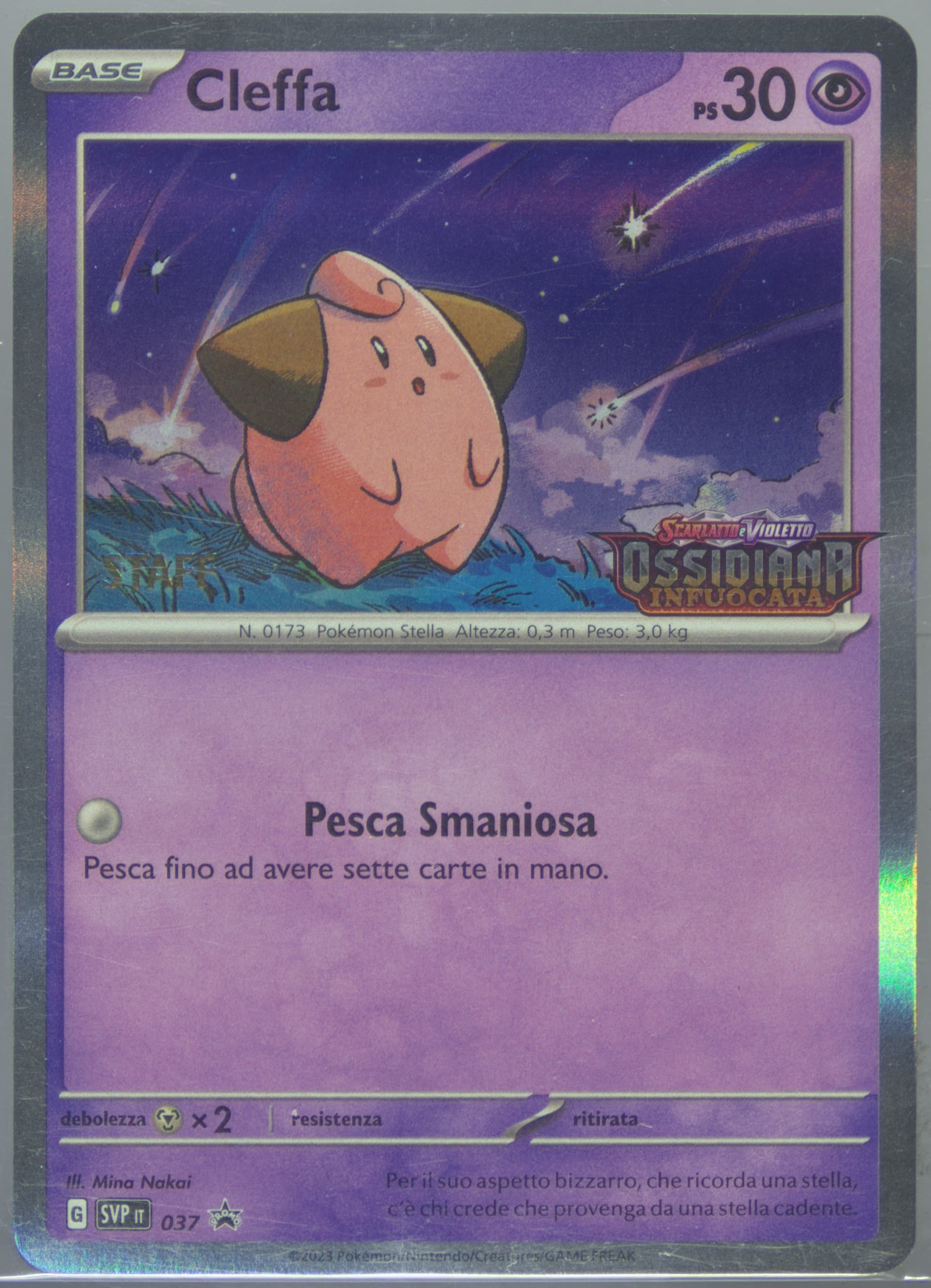 Cleffa Obsidian Flames Prerelease-Staff (037) 2023 Pokemon Italian Svp It-SV Black Star Promo
