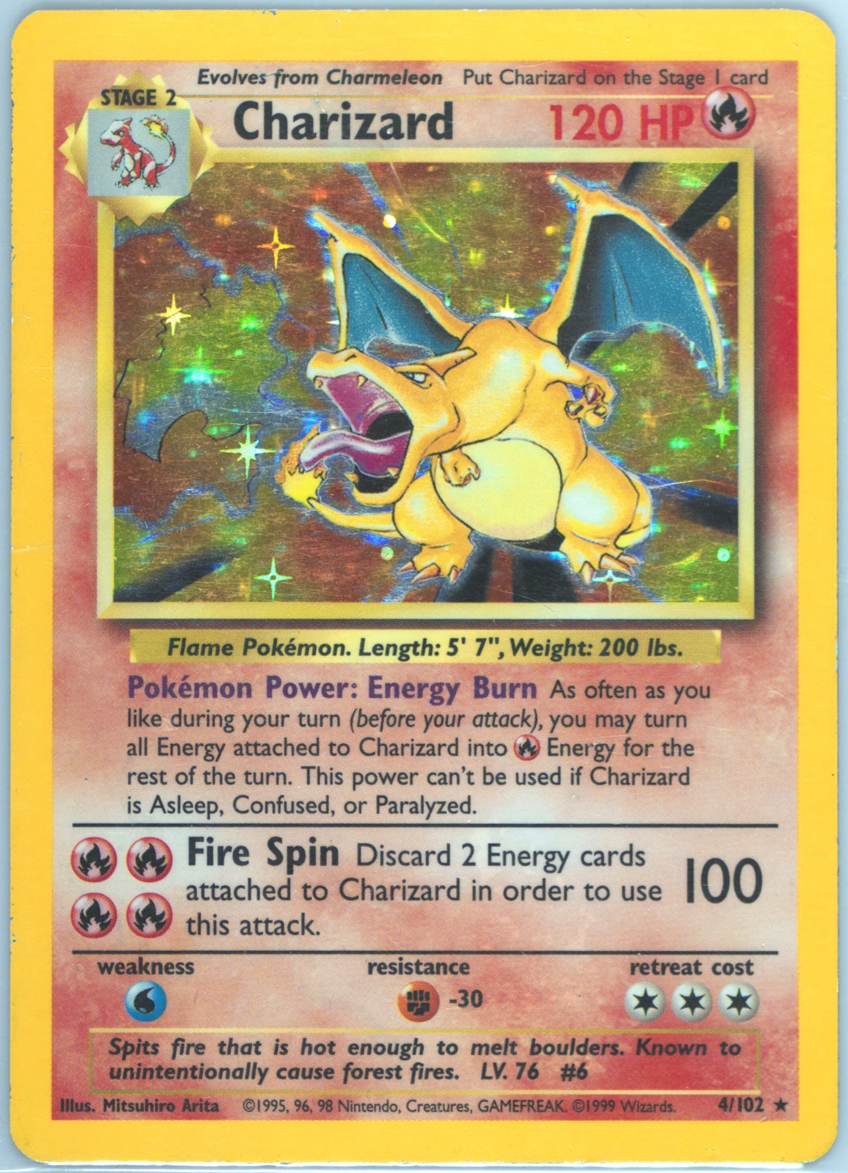 Charizard-Holo Inverted Back (4) 1999 Pokemon Game