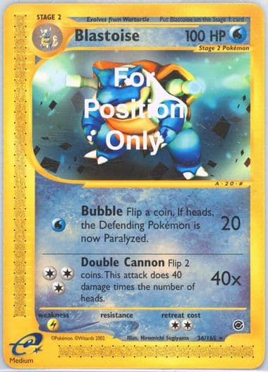 Blastoise For Position Only (36) 2002 Pokemon Expedition Test Proof