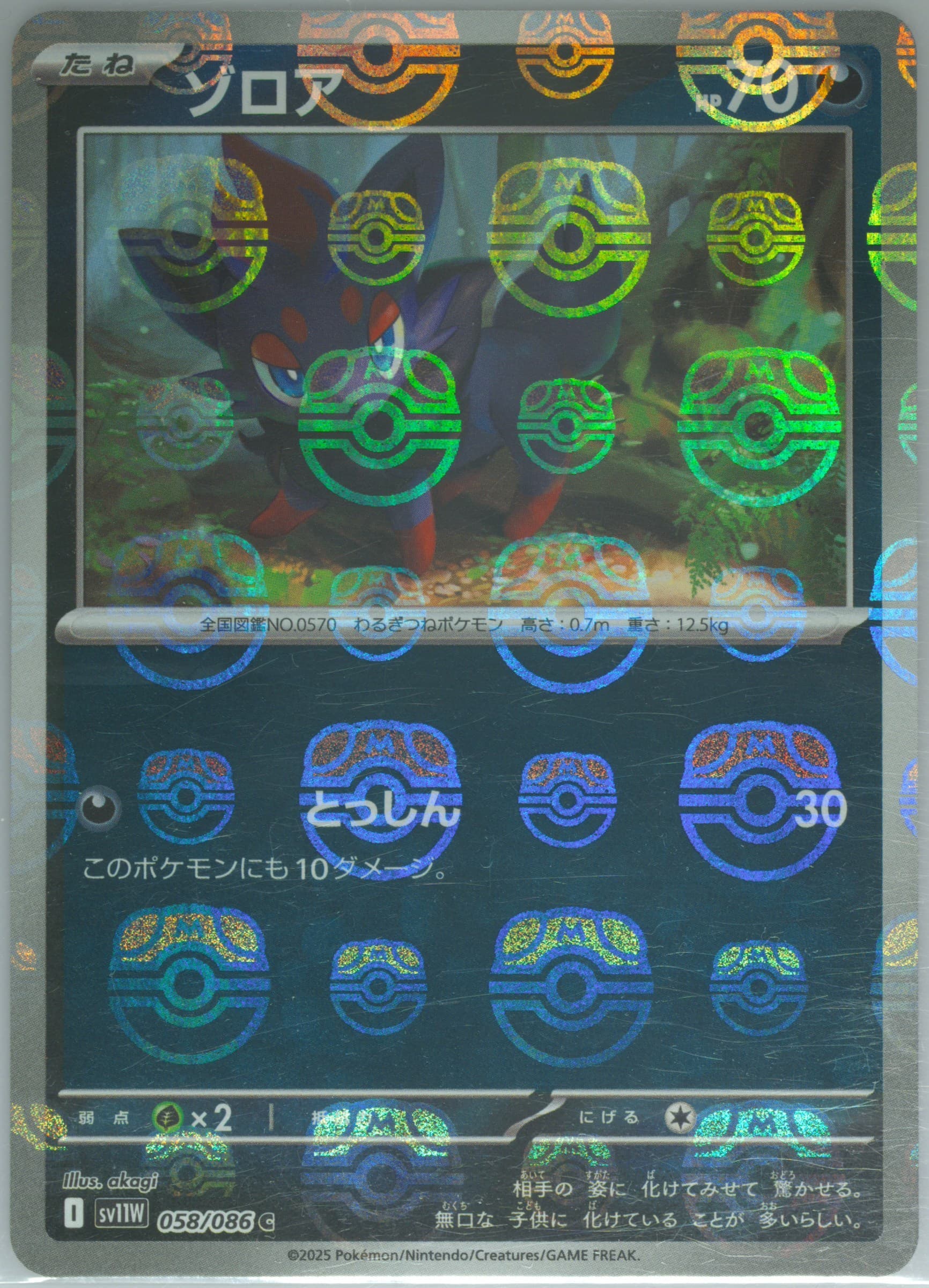 Zorua Master Ball Reverse Holo (058) 2025 Pokemon Japanese Sv11w-White Flare