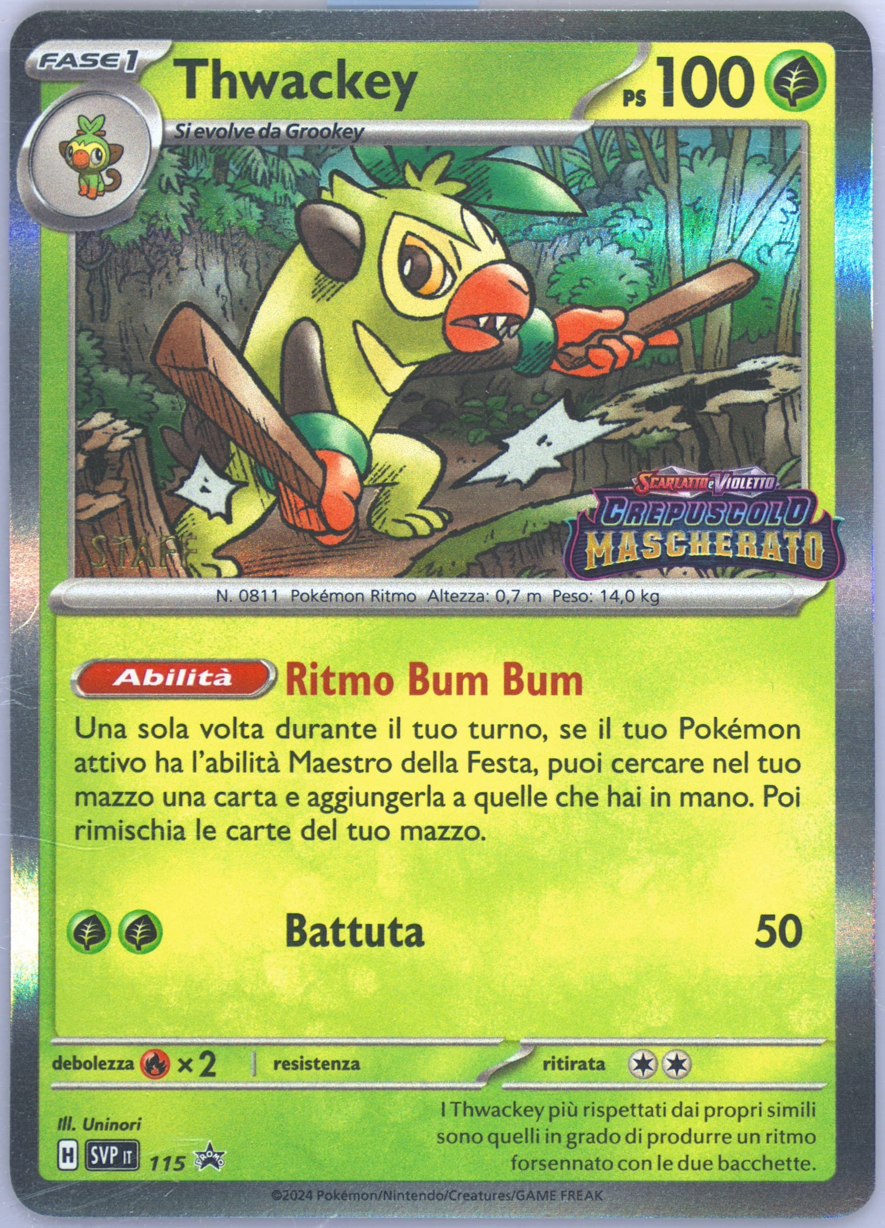 Thwackey Stellar Crown Prerelease-Staff (115) 2024 Pokemon Italian Svp It-SV Black Star Promo