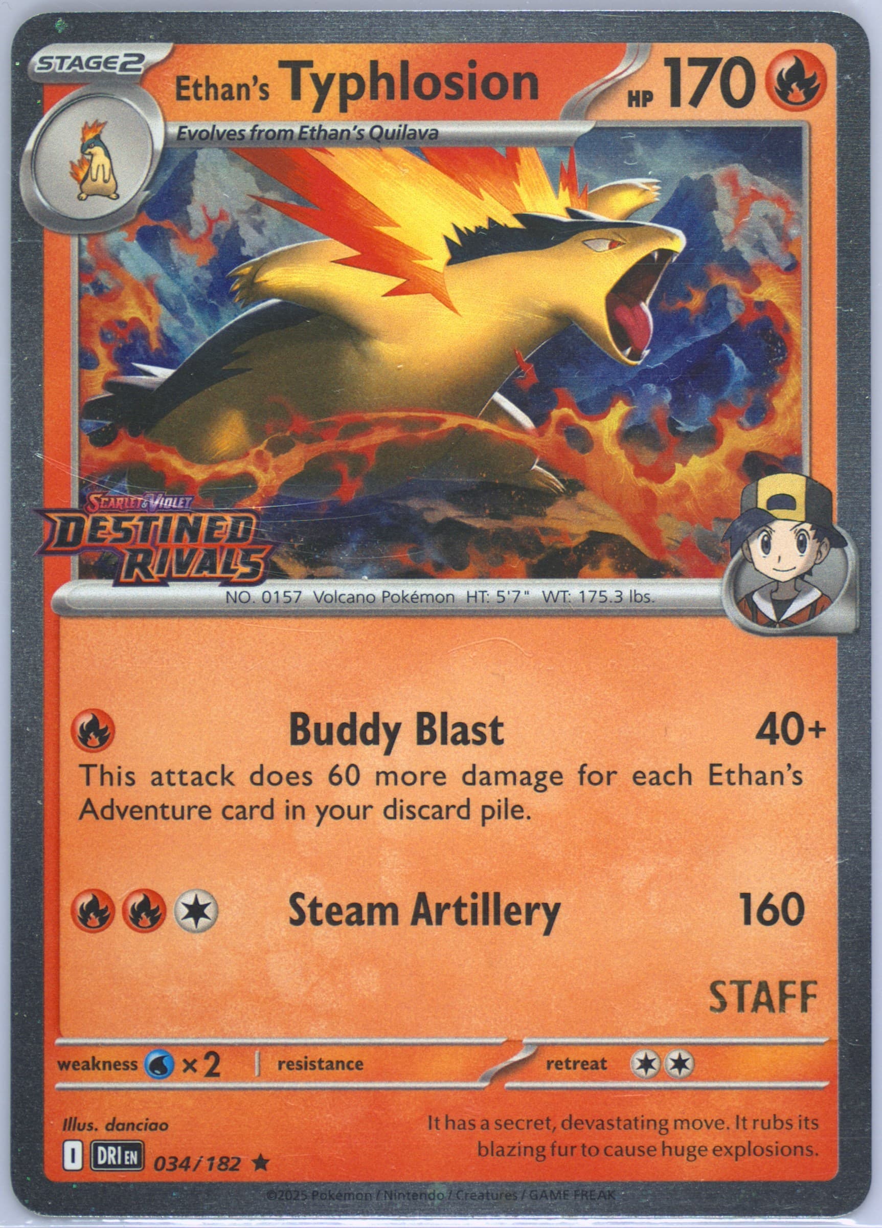 Ethan's Typhlosion Prerelease-Staff (034) 2025 Pokemon Dri EN-Destined Rivals