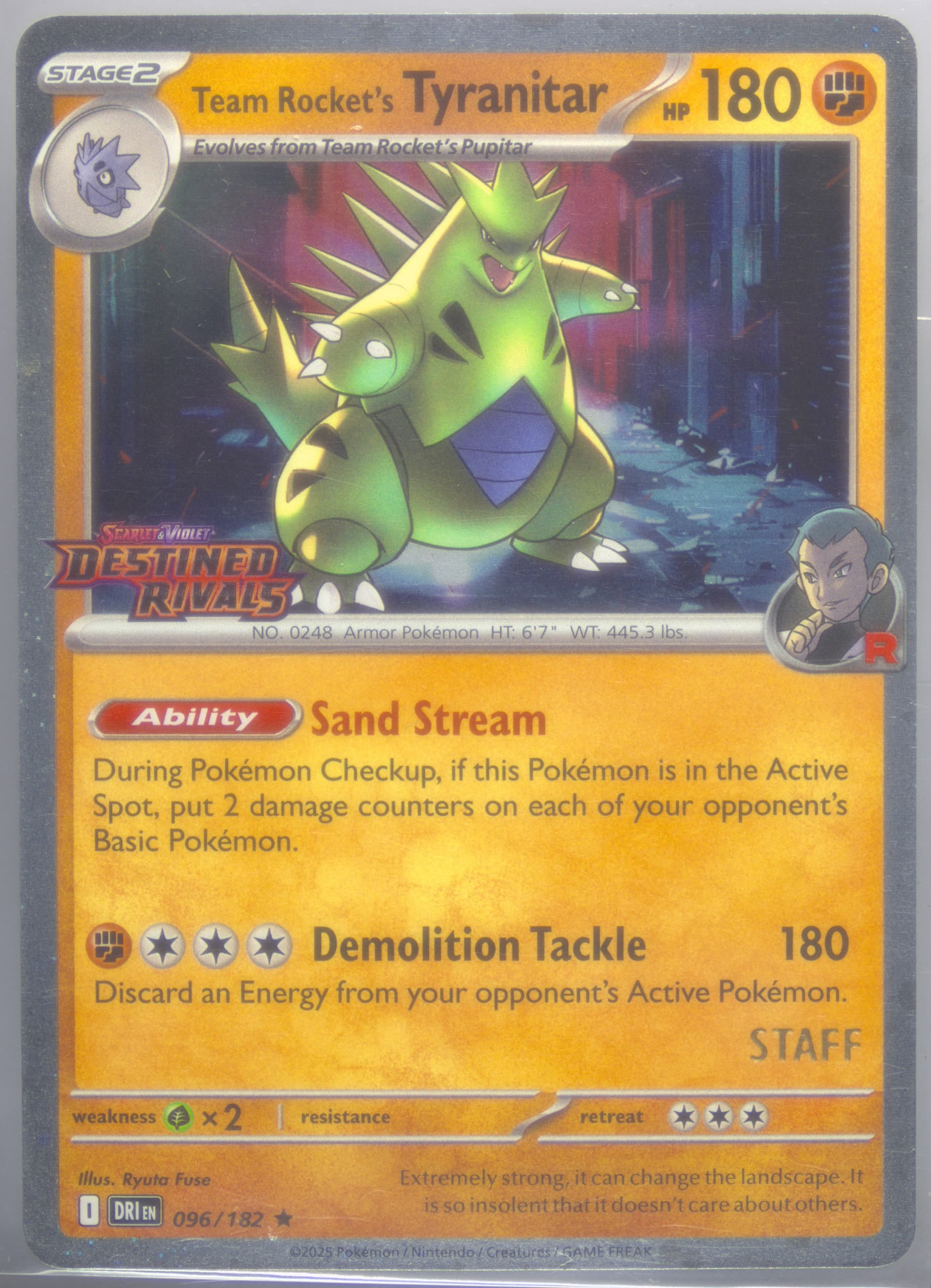 Team Rocket's Tyranitar Prerelease-Staff (096) 2025 Pokemon Dri EN-Destined Rivals