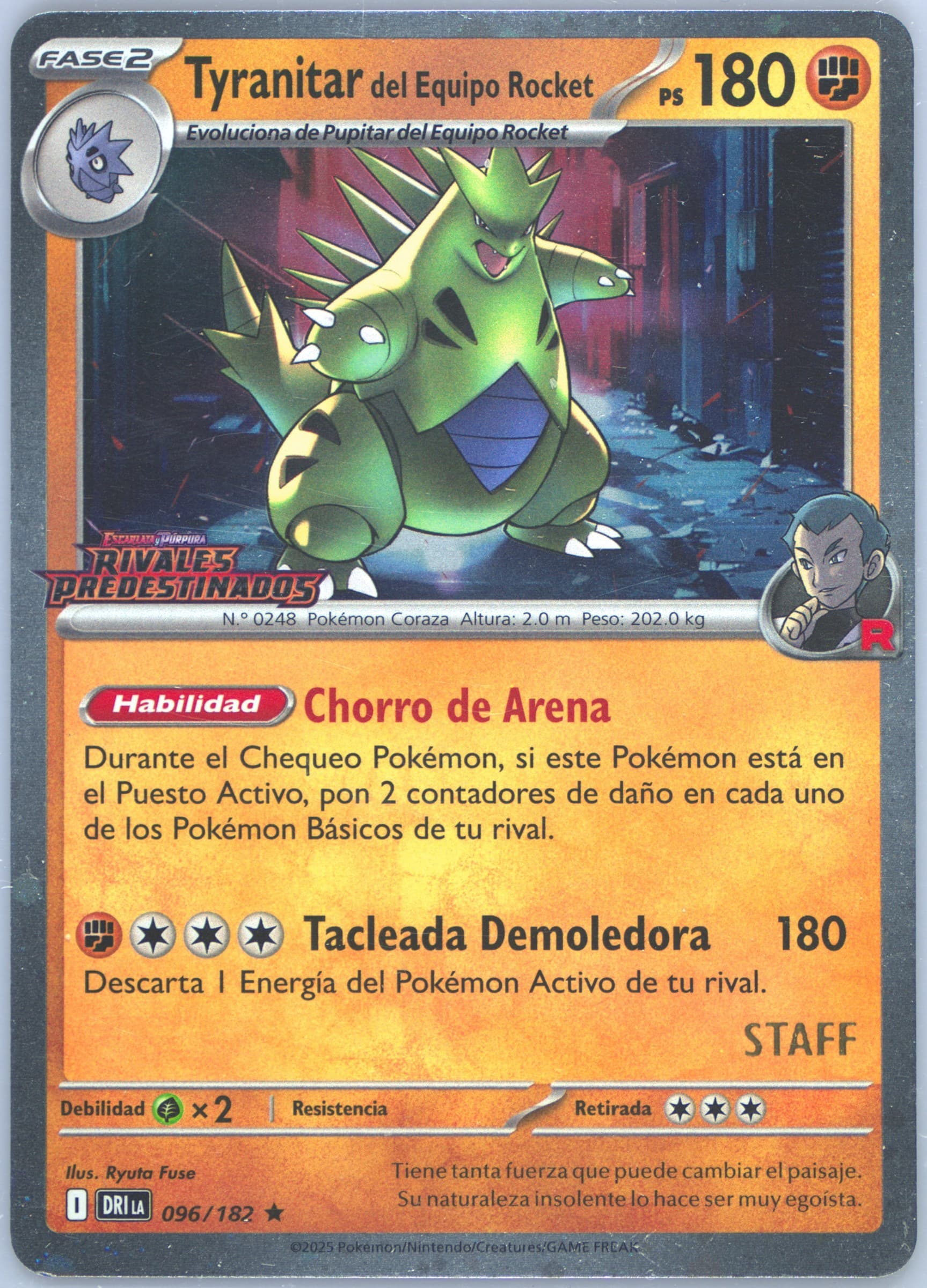 Team Rocket's Tyranitar Prerelease-Staff (096) 2025 Pokemon Latin American Dri La-Destined Rivals