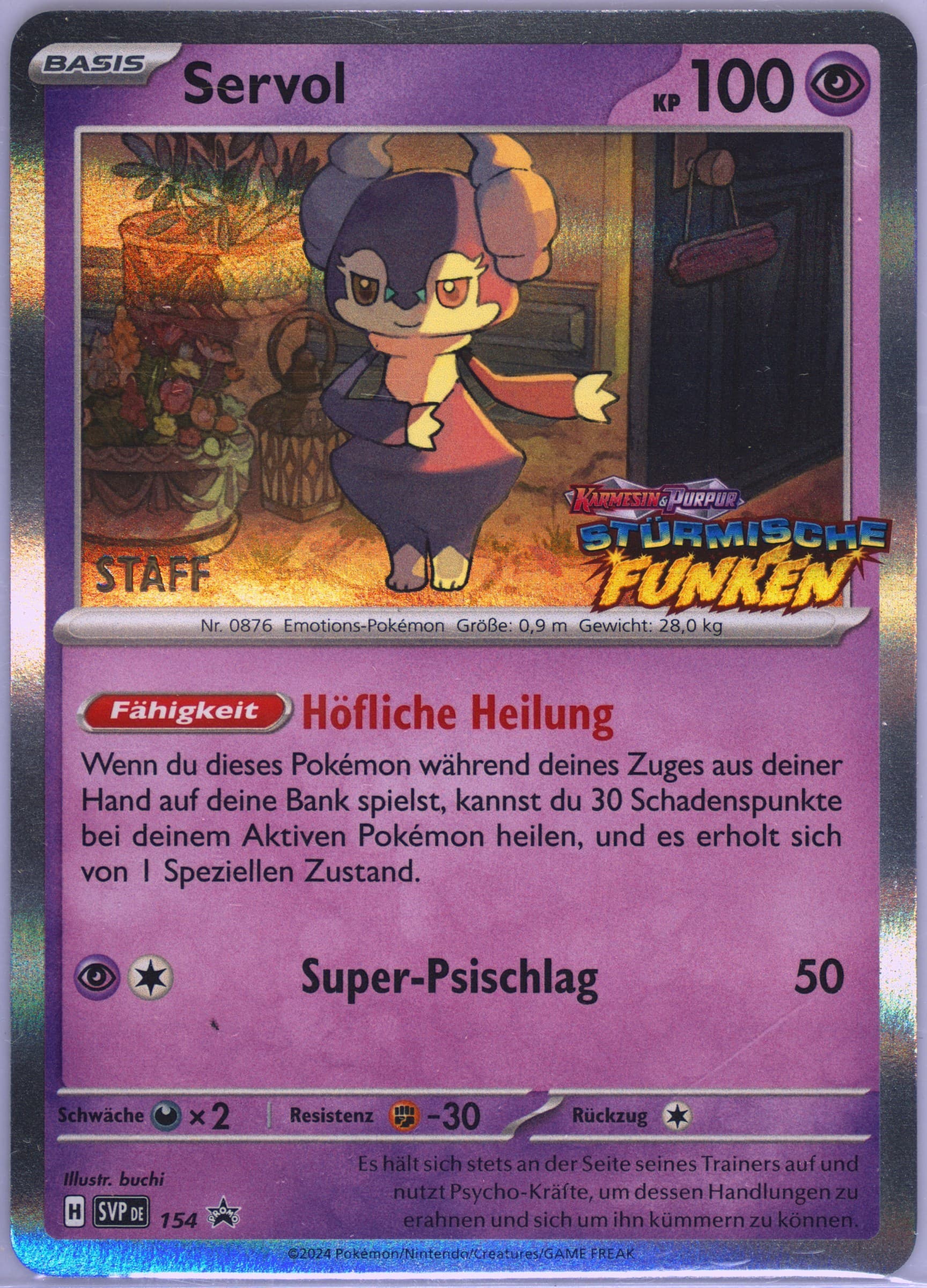 Indeedee Surging Sparks Prerelease-Staff (154) 2024 Pokemon German Svp de-SV Black Star Promo