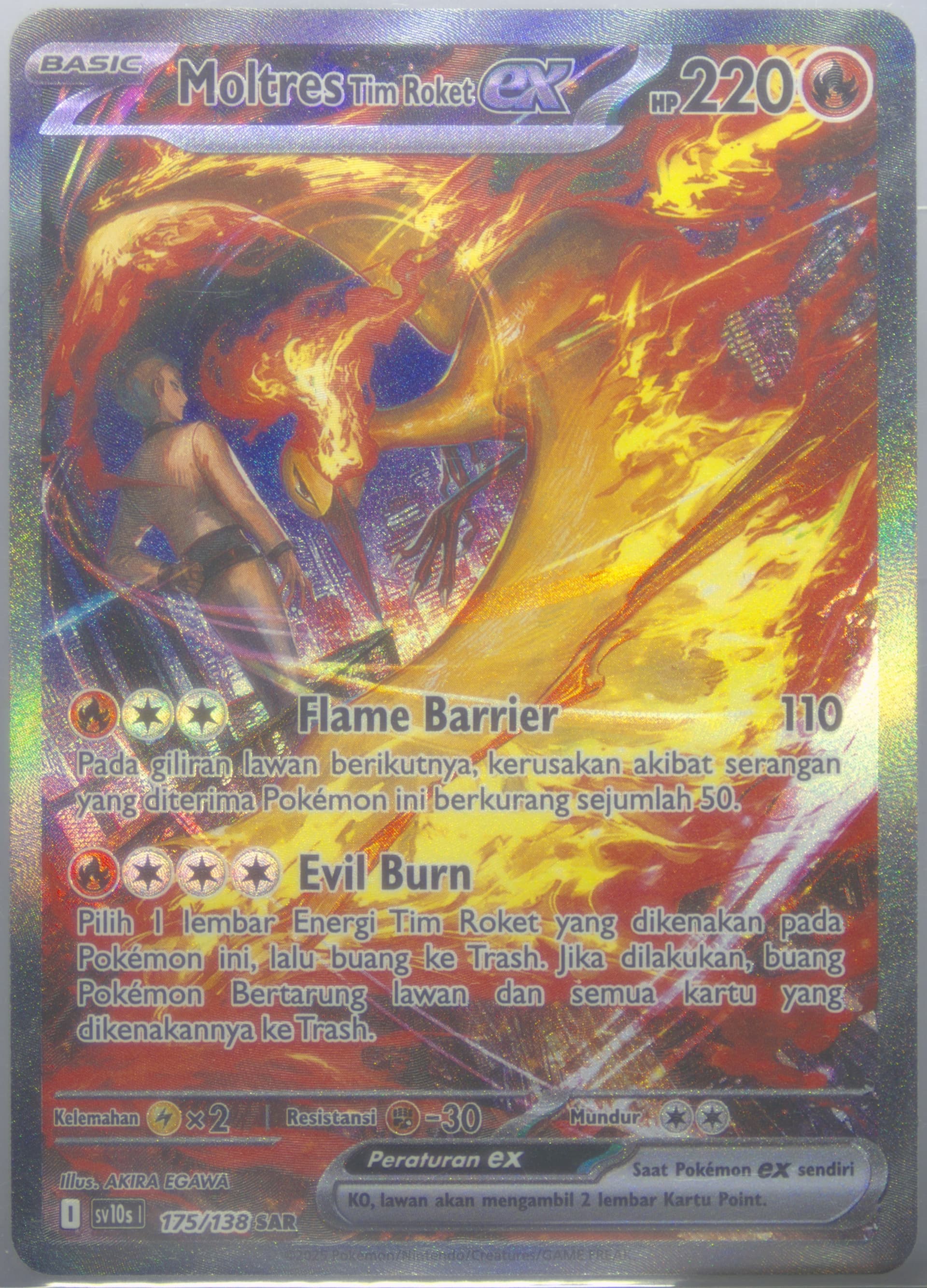 Team Rocket's Moltres EX Special Art Rare (175) 2025 Pokemon Indonesian Sv10s I-Presence of Champions