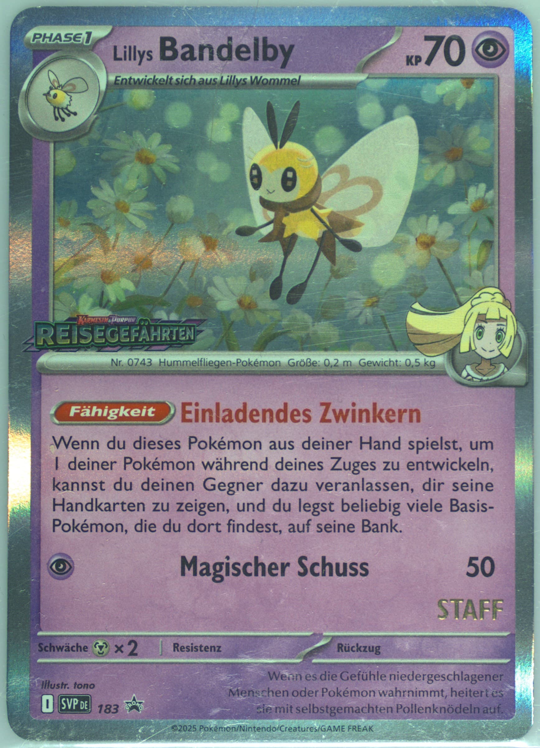 Lillie's Ribombee Journey Together Prerelease-Staff (183) 2025 Pokemon German Svp de-SV Black Star Promo