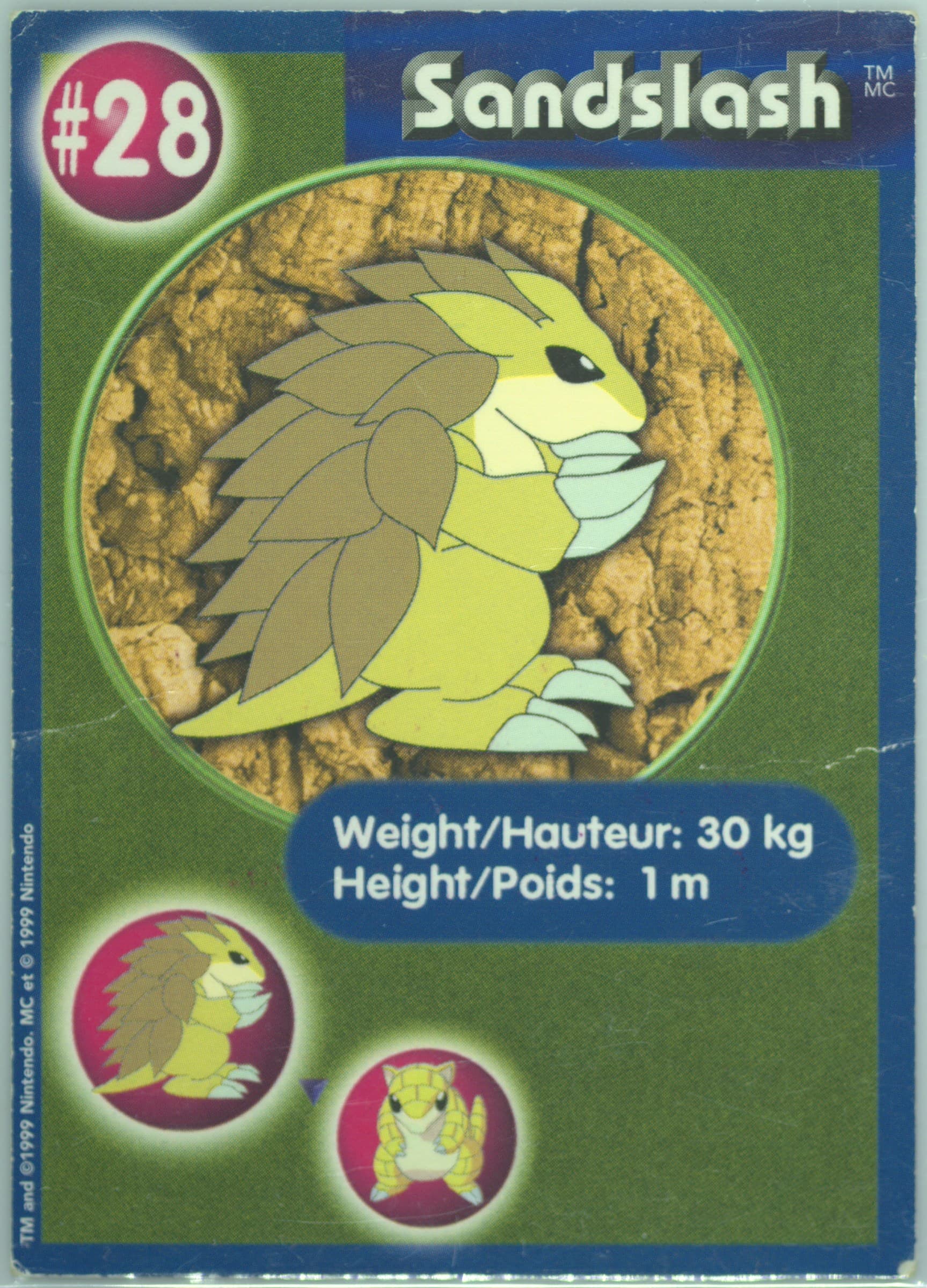 Sandslash (28) 1999 Pokemon Burger King Canada