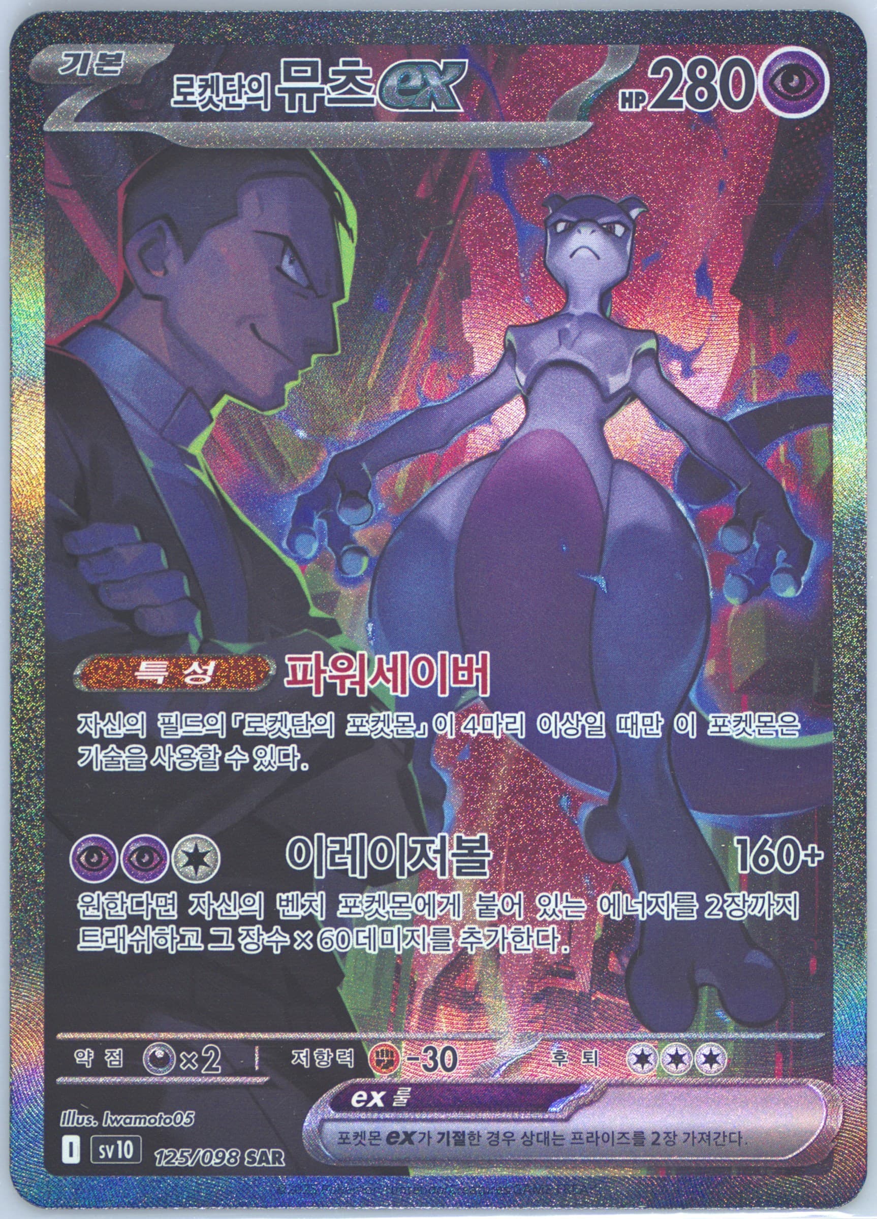 Team Rocket's Mewtwo EX Special Art Rare (125) 2025 Pokemon Korean SV10-Glory of Team Rocket