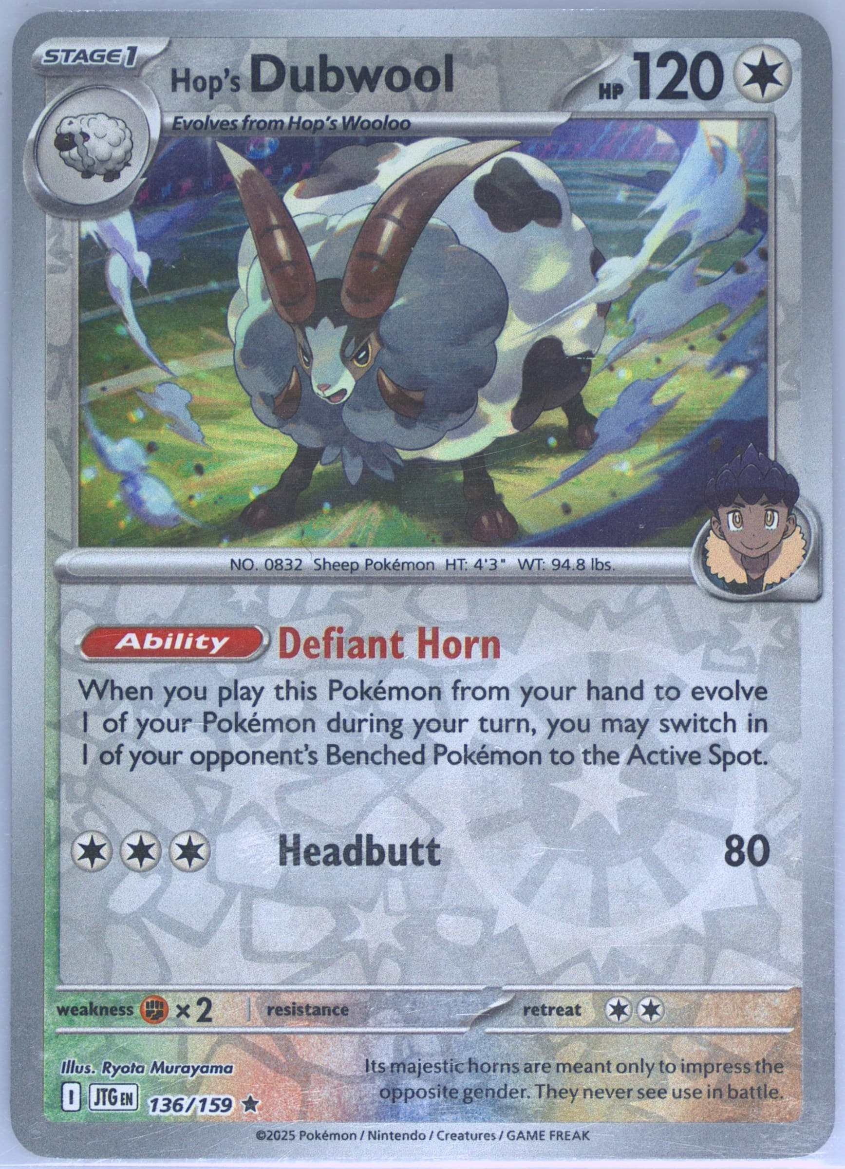 Hop's Dubwool Reverse Holo (136) 2025 Pokemon Jtg EN-Journey Together