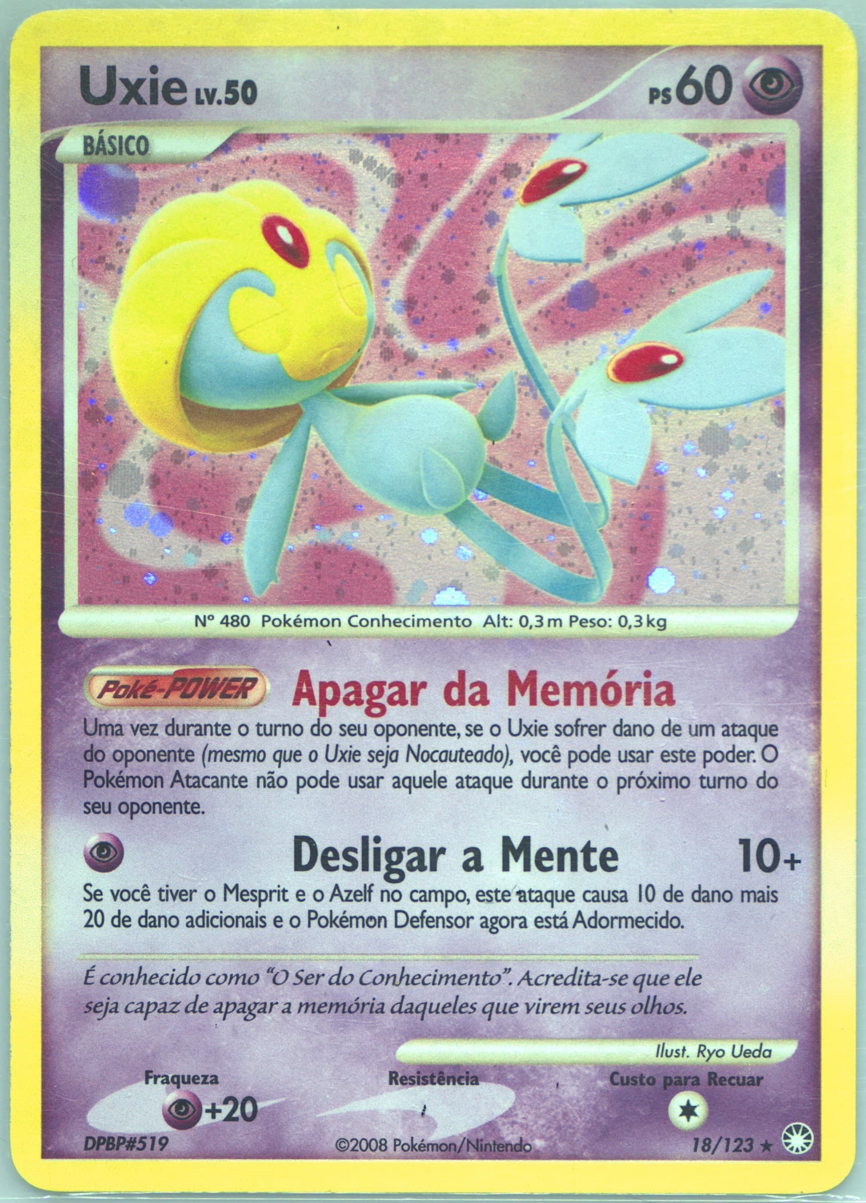Uxie-Holo (18) 2008 Pokemon Portuguese Diamond & Pearl Mysterious Treasures