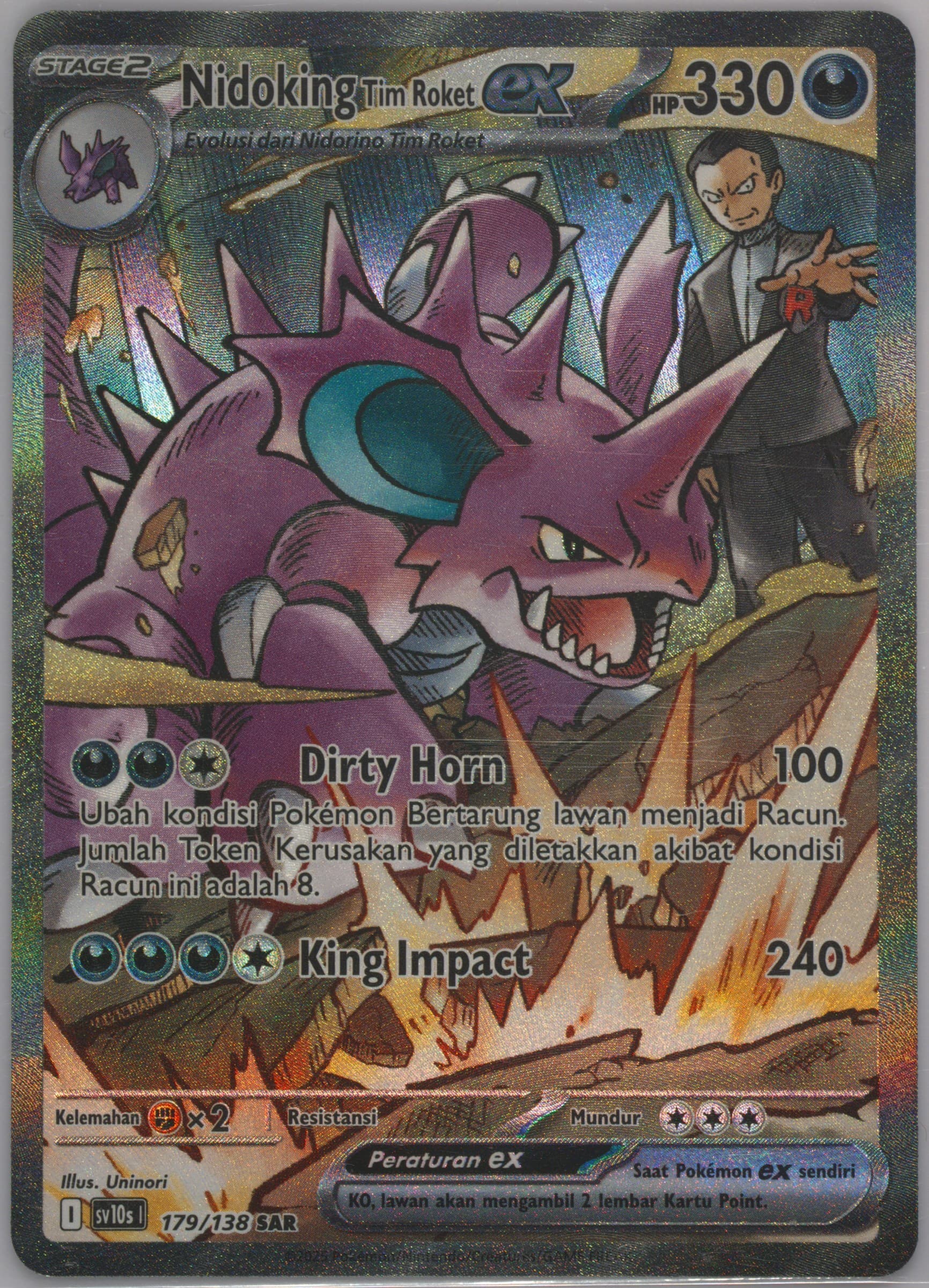 Team Rocket's Nidoking EX Special Art Rare (179) 2025 Pokemon Indonesian Sv10s I-Presence of Champions