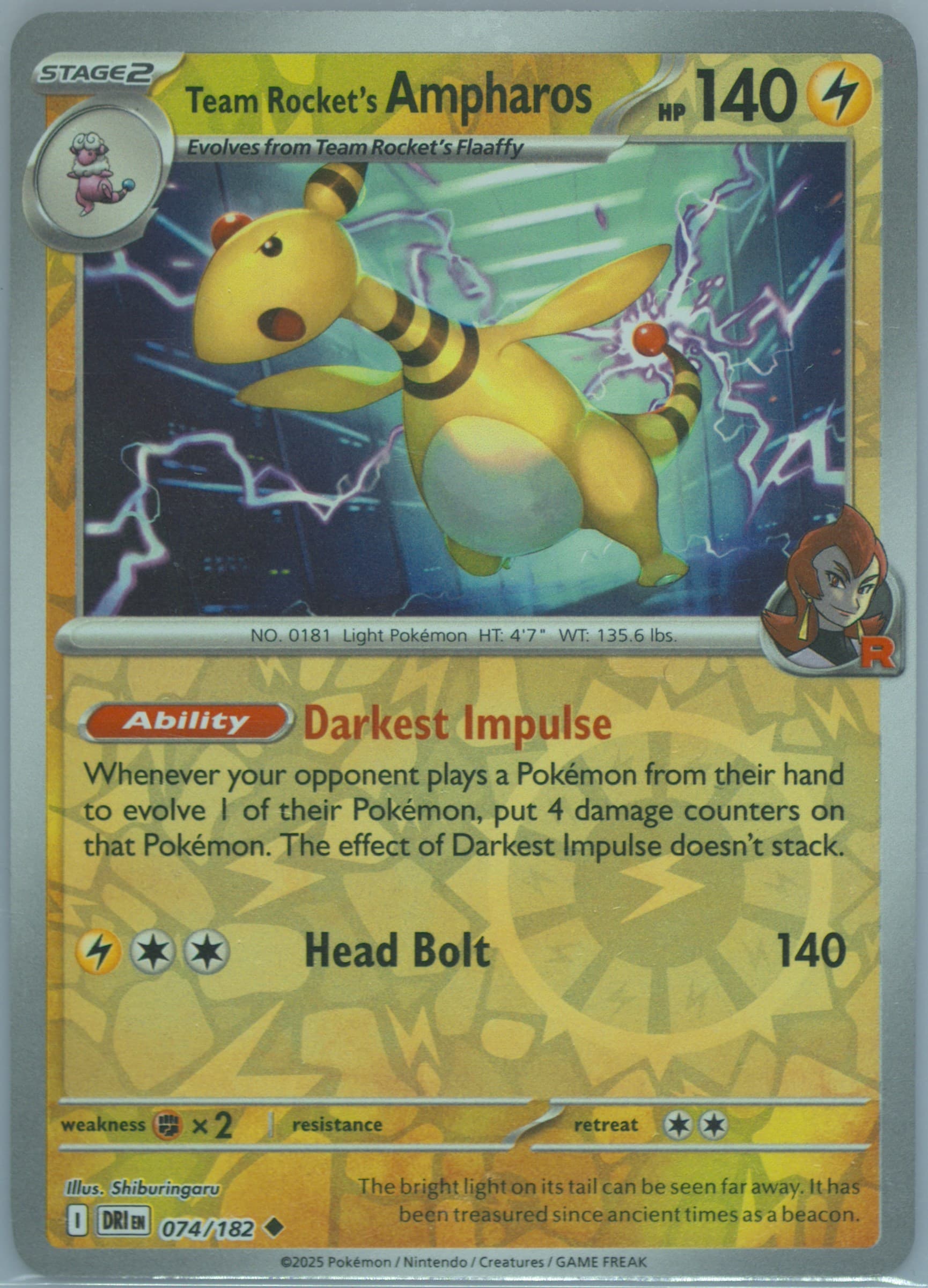 Team Rocket's Ampharos Reverse Holo (074) 2025 Pokemon Dri EN-Destined Rivals