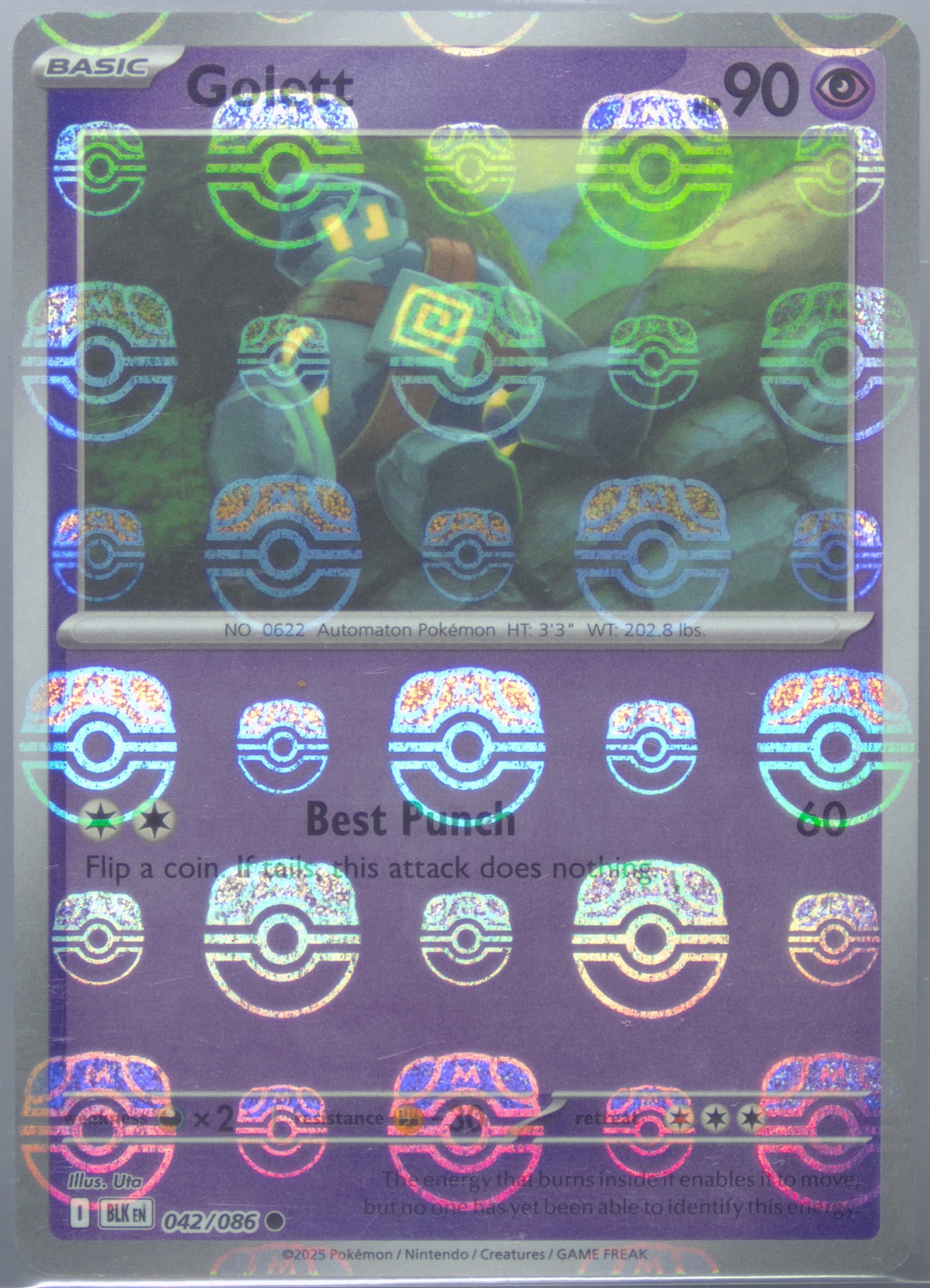Golett Master Ball Reverse Holo (042) 2025 Pokemon Blk EN-Black Bolt