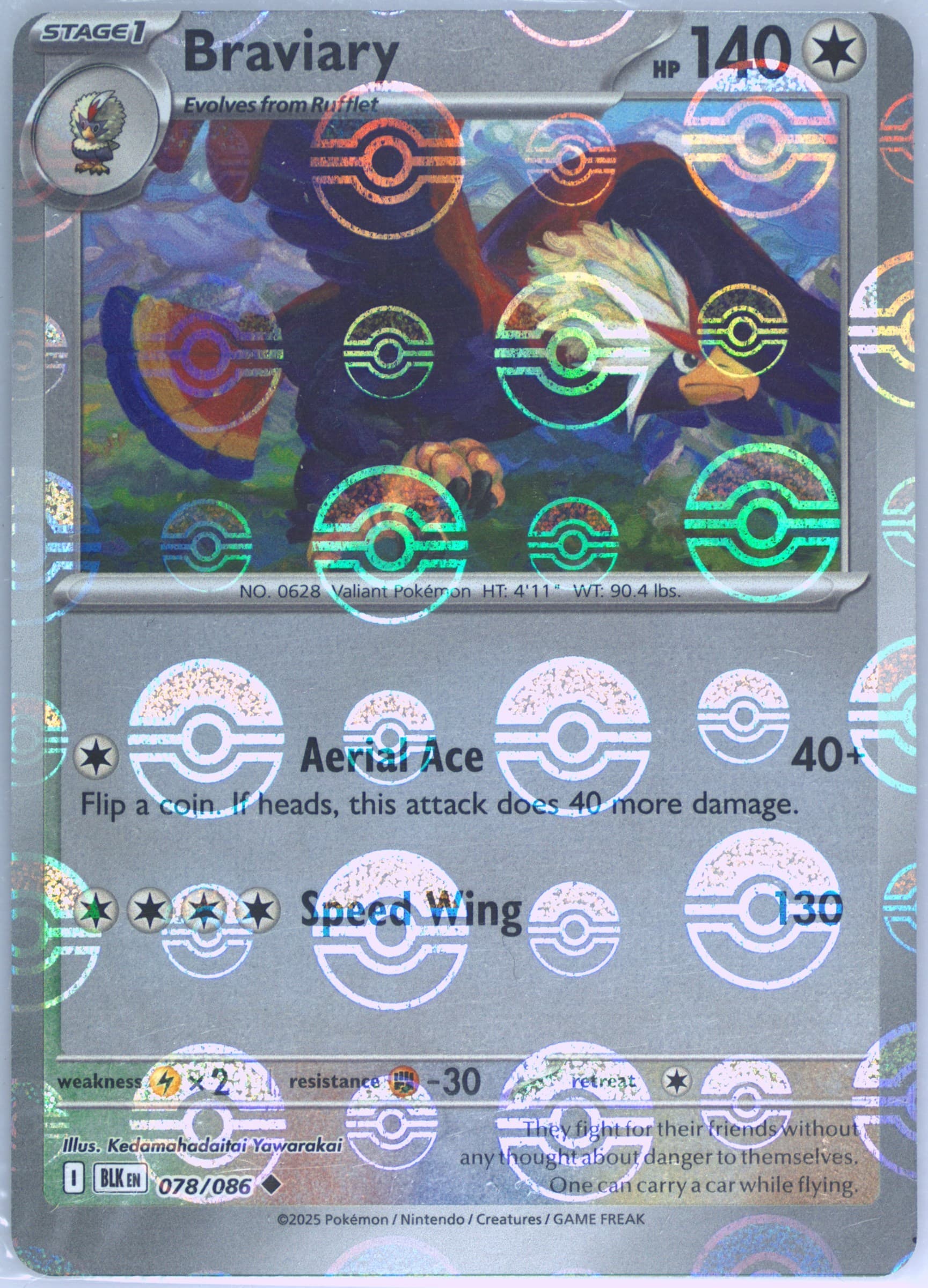 Braviary Poke Ball Reverse Holo (078) 2025 Pokemon Blk EN-Black Bolt