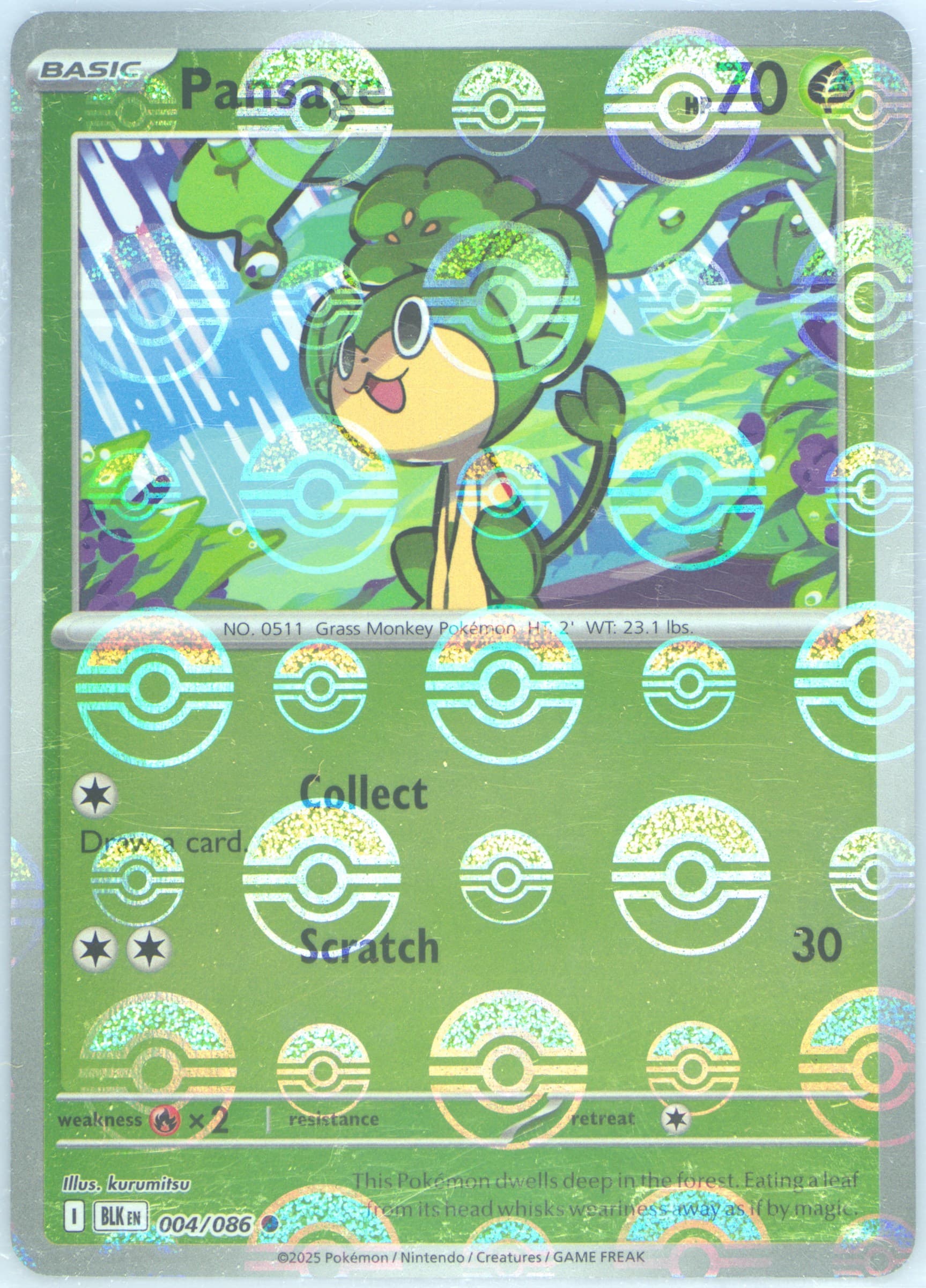 Pansage Poke Ball Reverse Holo (004) 2025 Pokemon Blk EN-Black Bolt