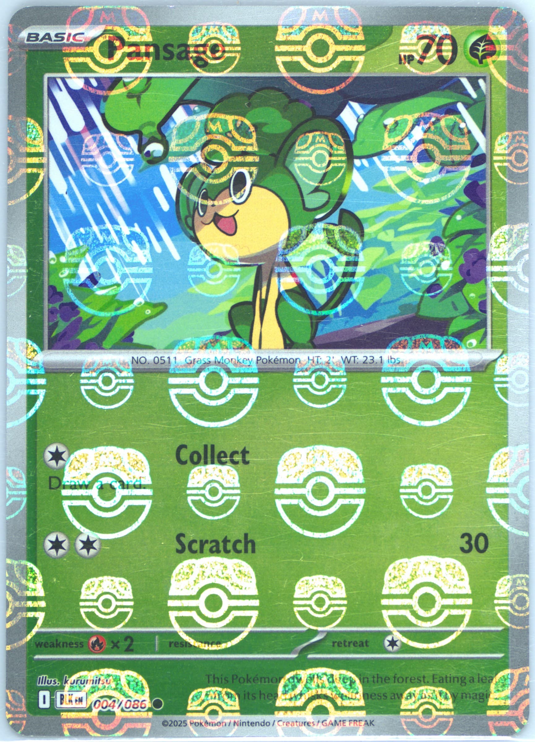 Pansage Master Ball Reverse Holo (004) 2025 Pokemon Blk EN-Black Bolt