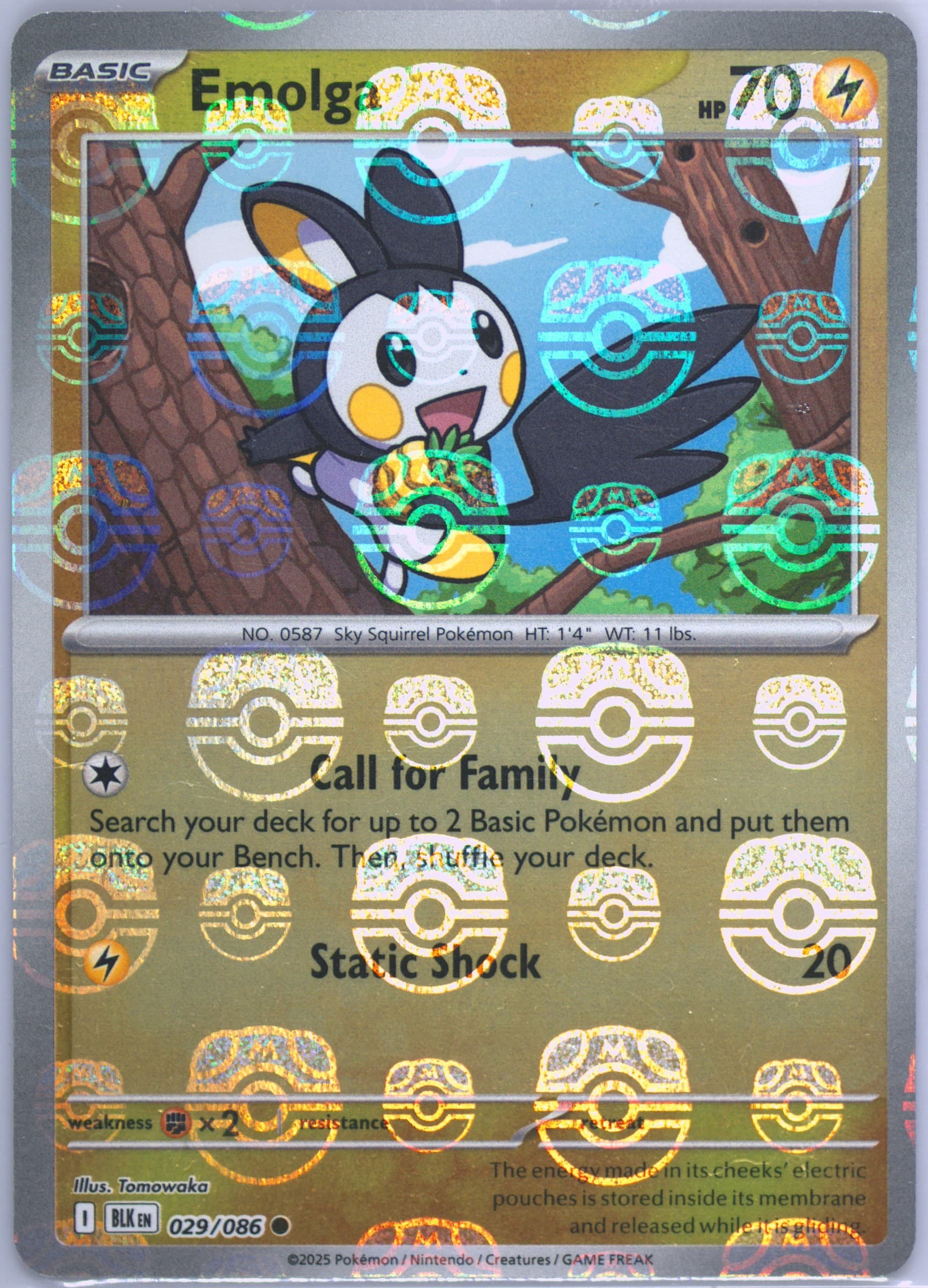 Emolga Master Ball Reverse Holo (029) 2025 Pokemon Blk EN-Black Bolt