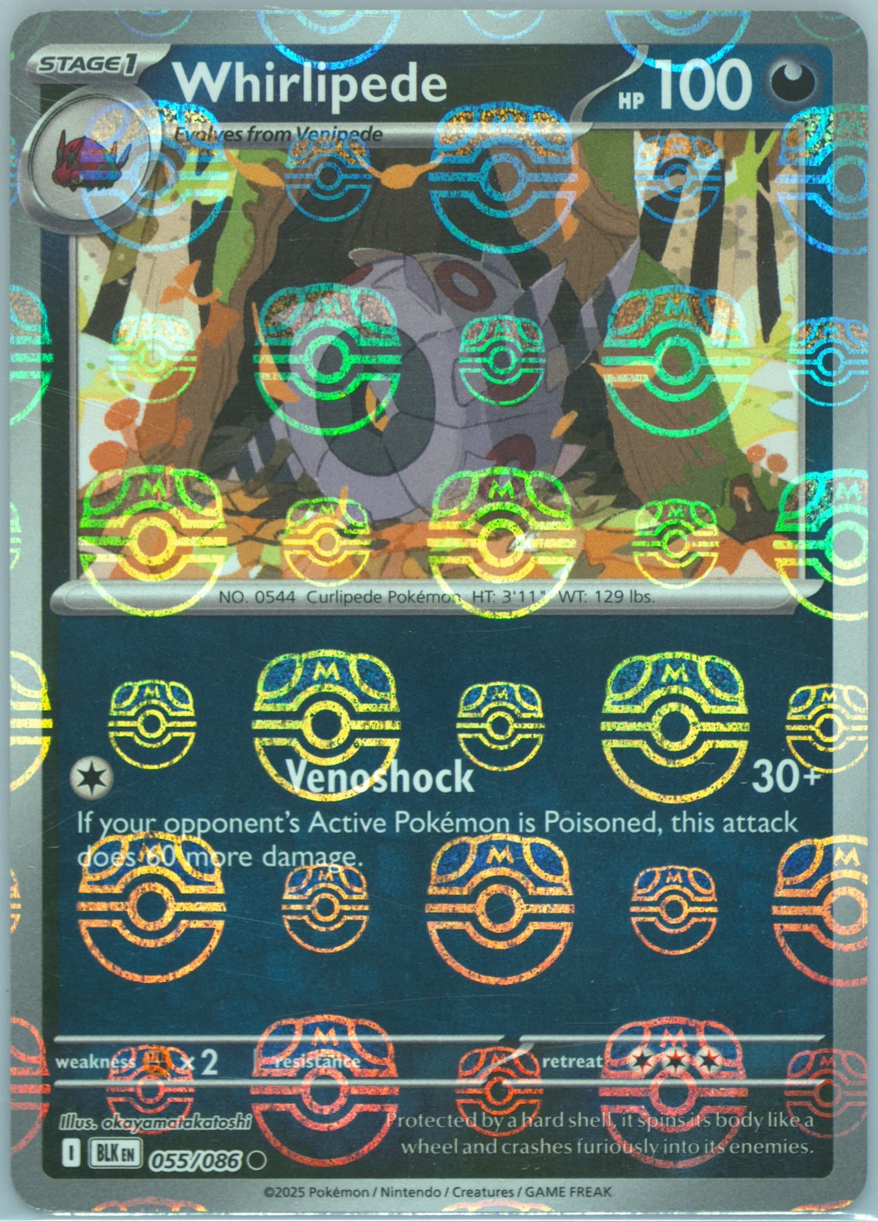 Whirlipede Master Ball Reverse Holo (055) 2025 Pokemon Blk EN-Black Bolt