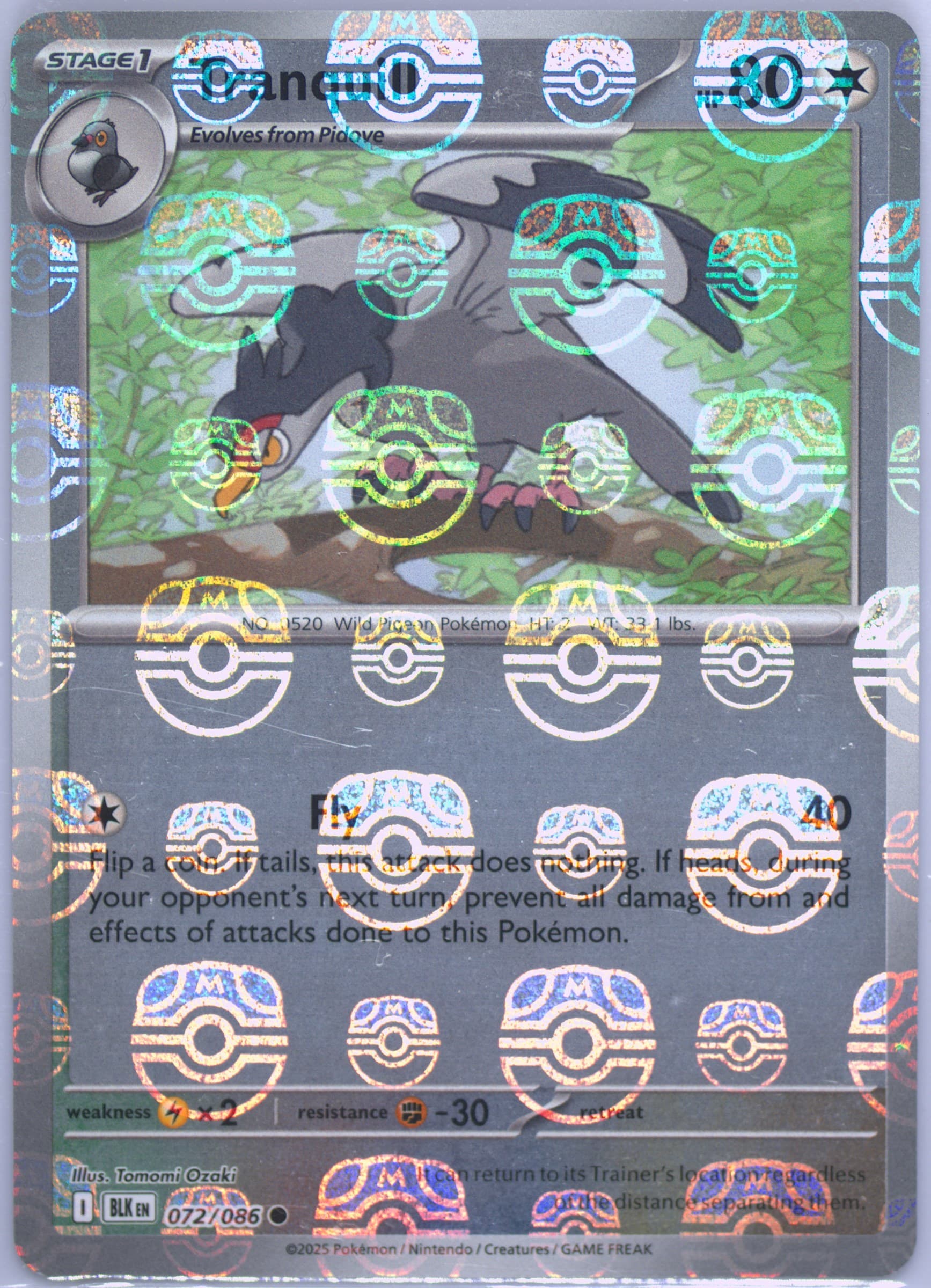 Tranquill Master Ball Reverse Holo (072) 2025 Pokemon Blk EN-Black Bolt
