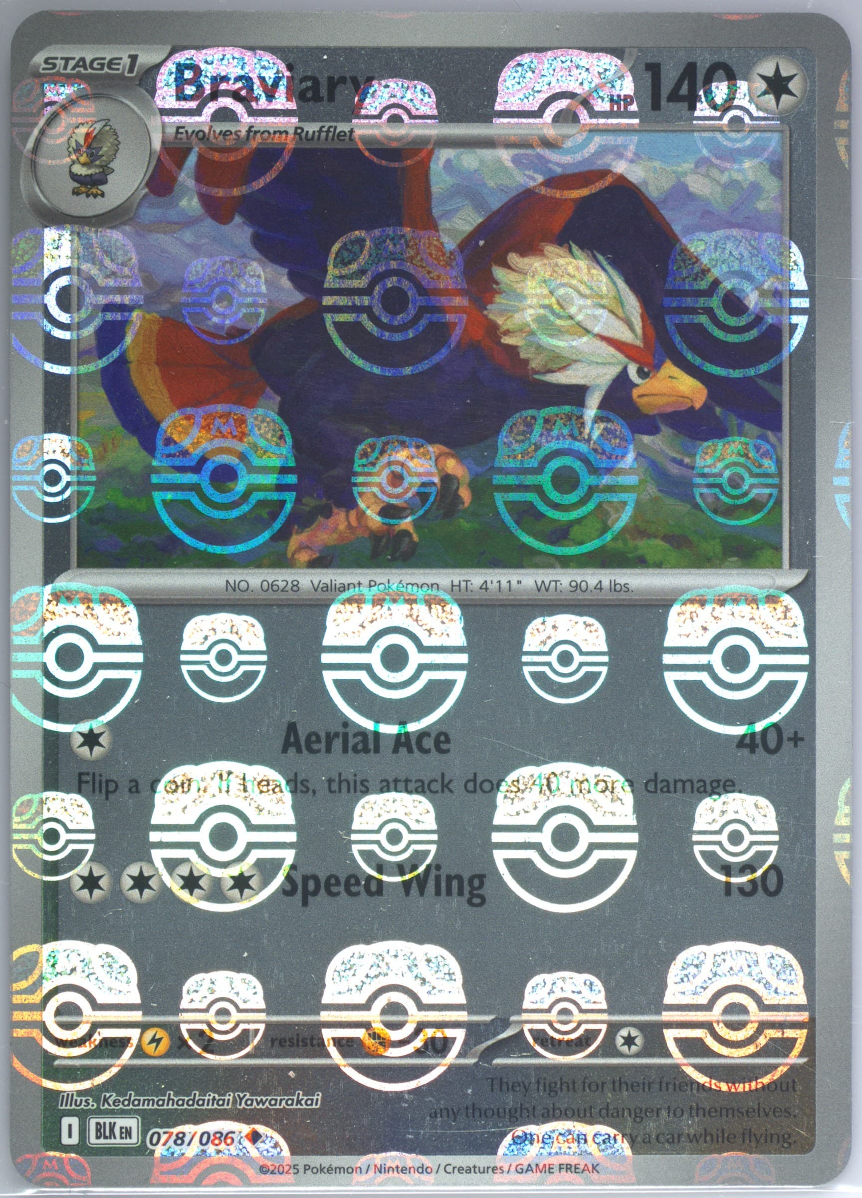 Braviary Master Ball Reverse Holo (078) 2025 Pokemon Blk EN-Black Bolt