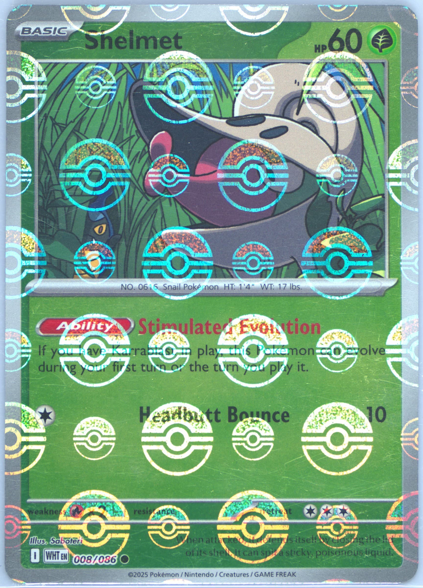 Shelmet Poke Ball Reverse Holo (008) 2025 Pokemon Wht EN-White Flare