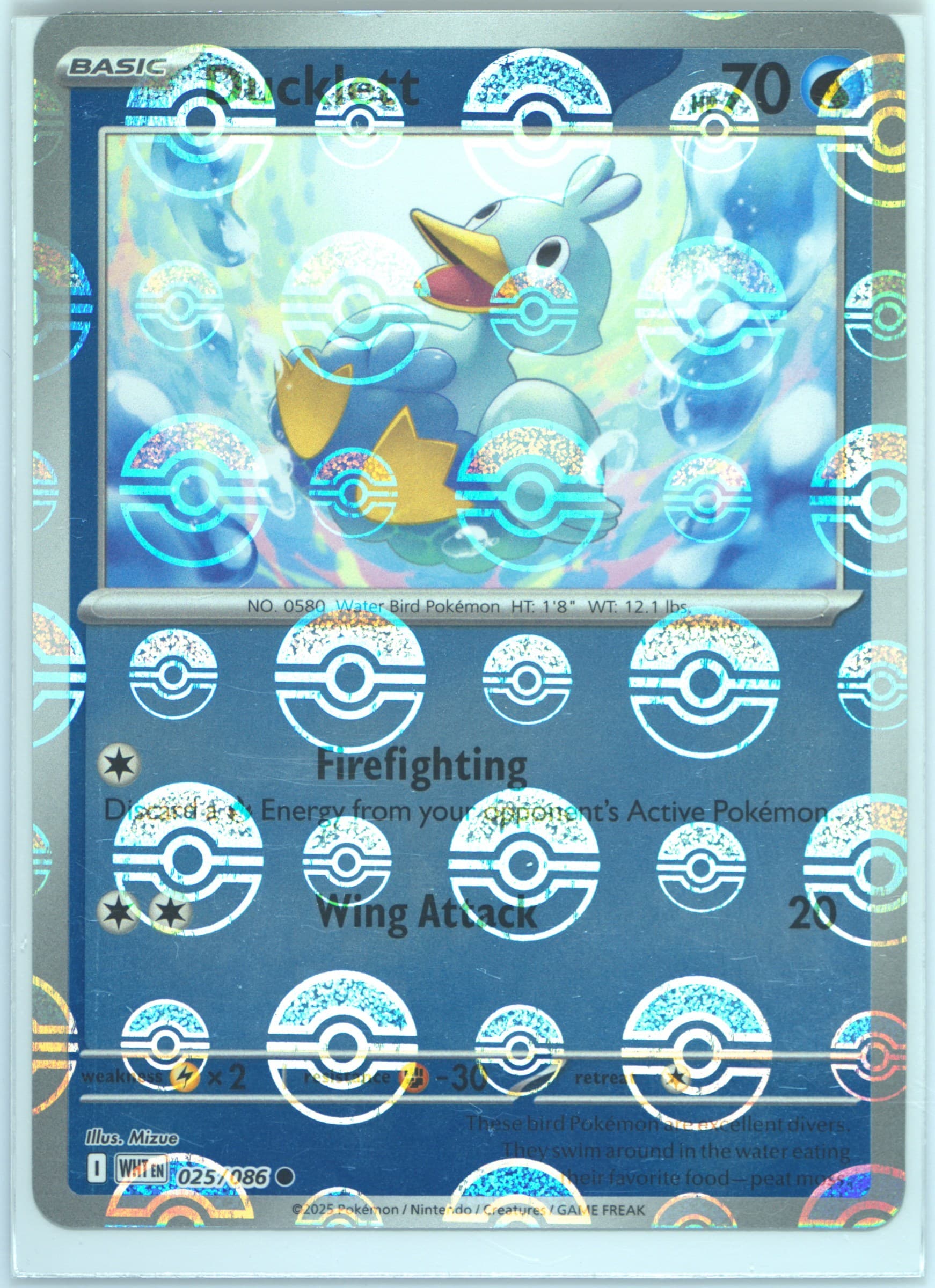 Ducklett Poke Ball Reverse Holo (025) 2025 Pokemon Wht EN-White Flare