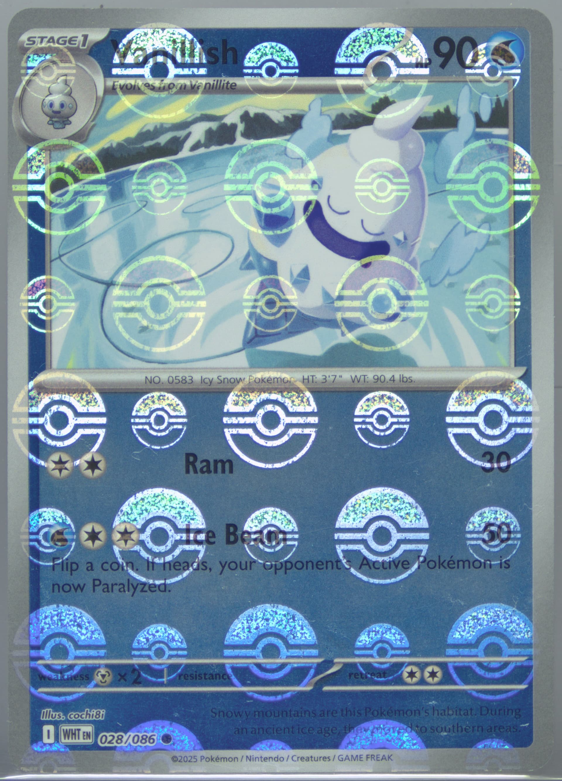 Vanillish Poke Ball Reverse Holo (028) 2025 Pokemon Wht EN-White Flare