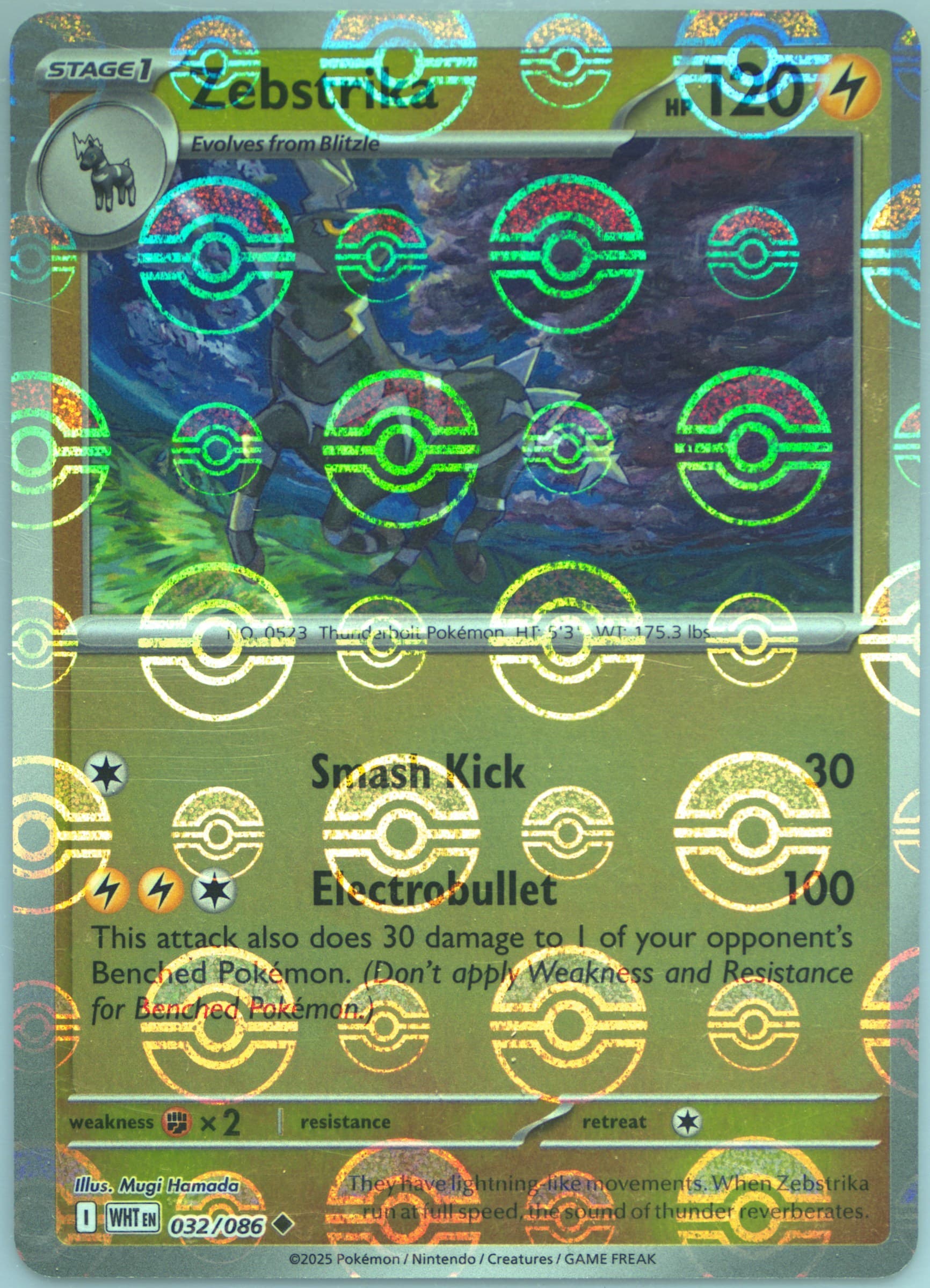 Zebstrika Poke Ball Reverse Holo (032) 2025 Pokemon Wht EN-White Flare