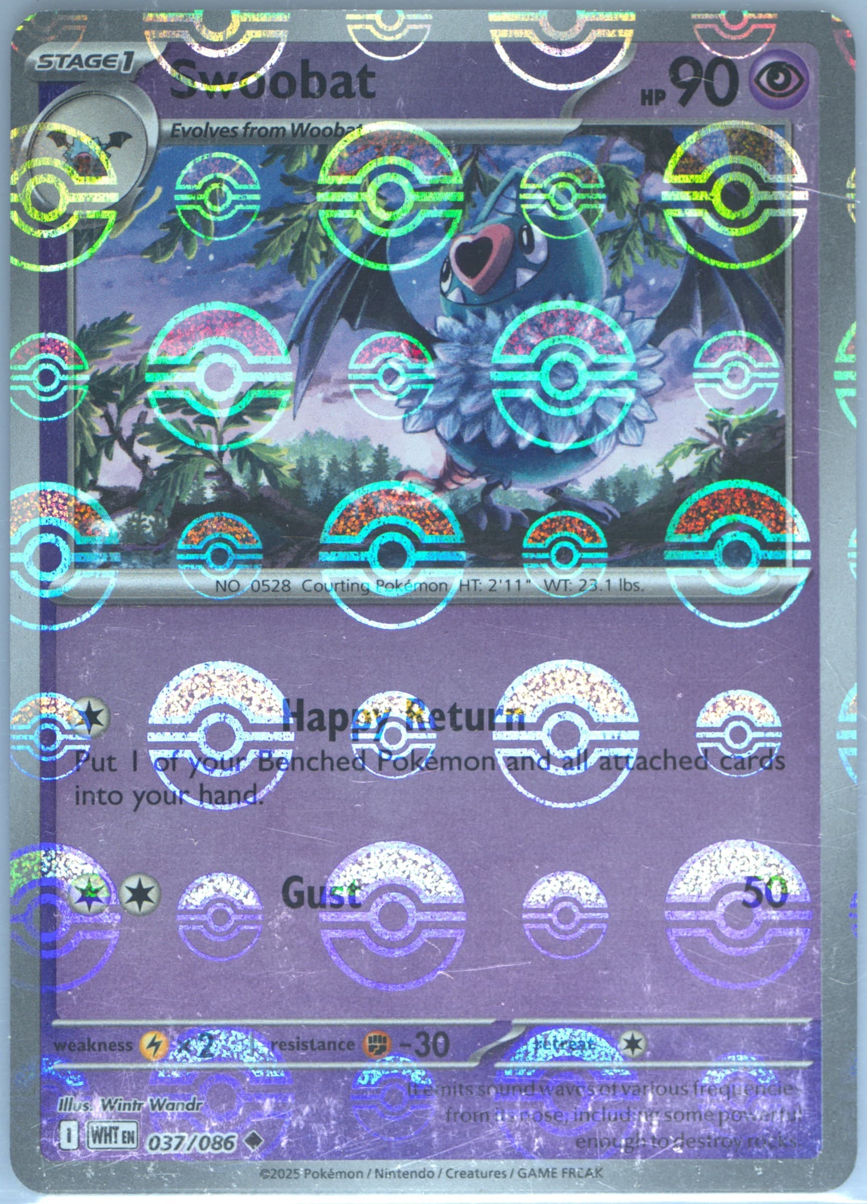 Swoobat Poke Ball Reverse Holo (037) 2025 Pokemon Wht EN-White Flare