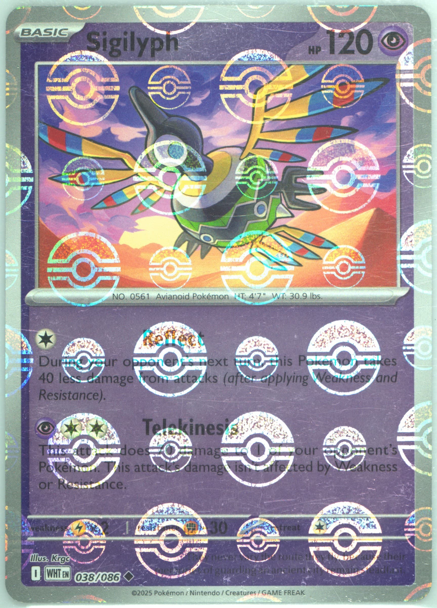 Sigilyph Poke Ball Reverse Holo (038) 2025 Pokemon Wht EN-White Flare