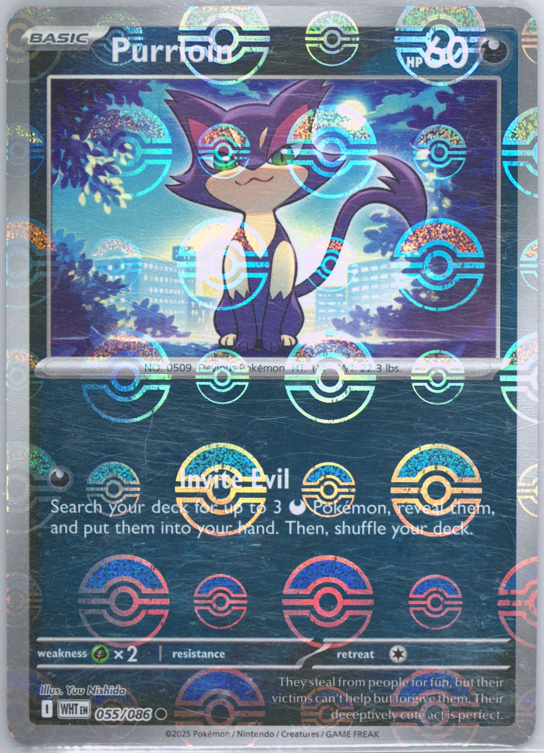 Purrloin Poke Ball Reverse Holo (055) 2025 Pokemon Wht EN-White Flare