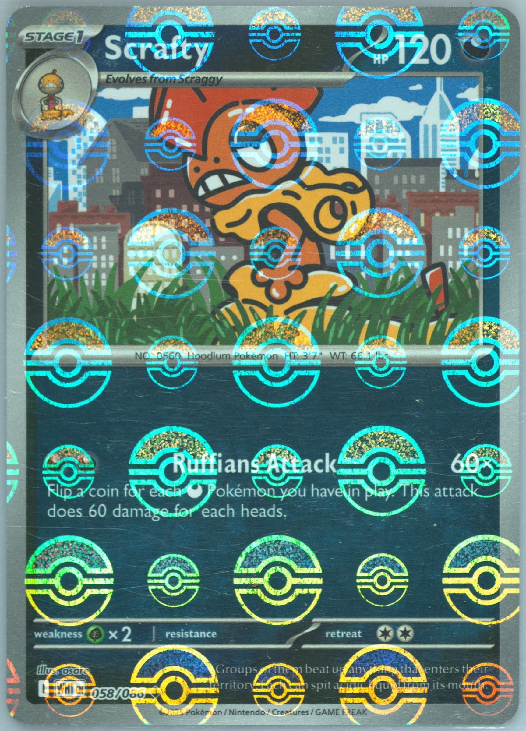 Scrafty Poke Ball Reverse Holo (058) 2025 Pokemon Wht EN-White Flare
