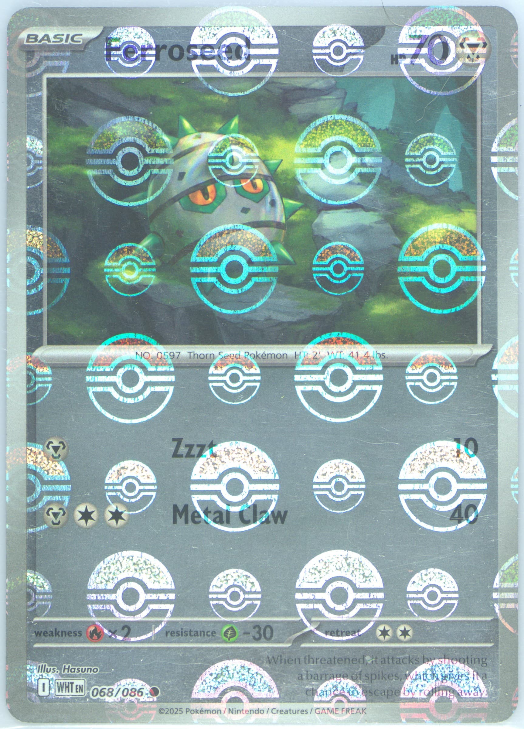 Ferroseed Poke Ball Reverse Holo (068) 2025 Pokemon Wht EN-White Flare
