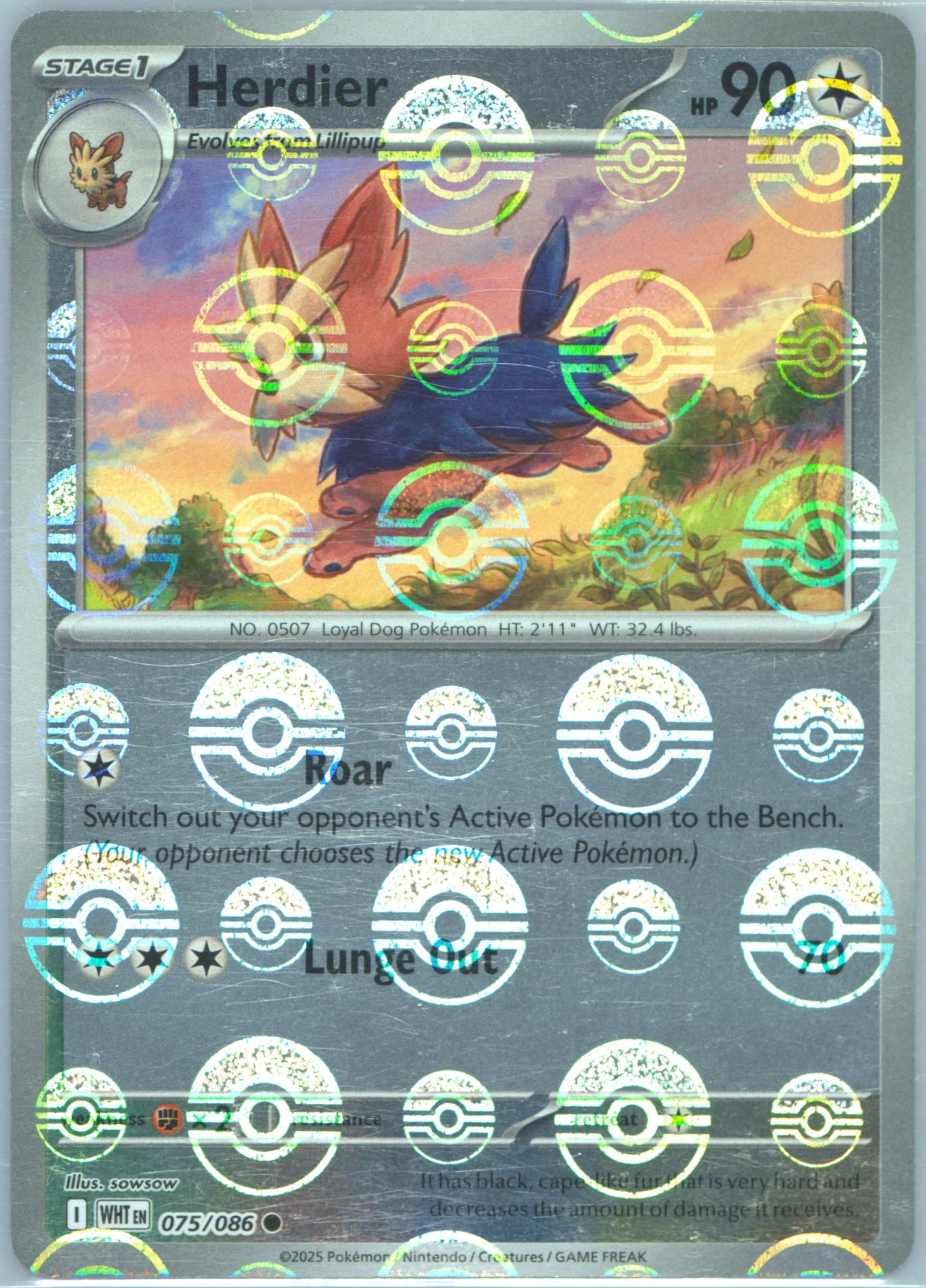 Herdier Poke Ball Reverse Holo (075) 2025 Pokemon Wht EN-White Flare