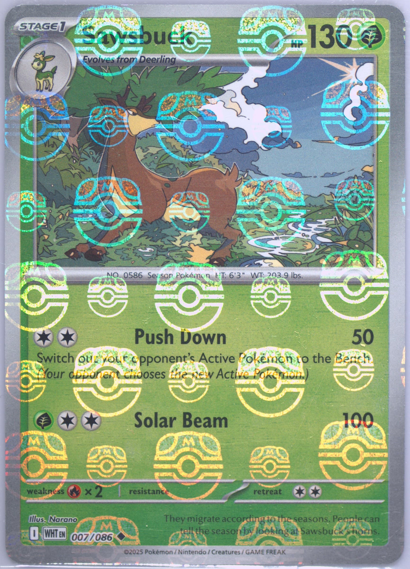 Sawsbuck Master Ball Reverse Holo (007) 2025 Pokemon Wht EN-White Flare