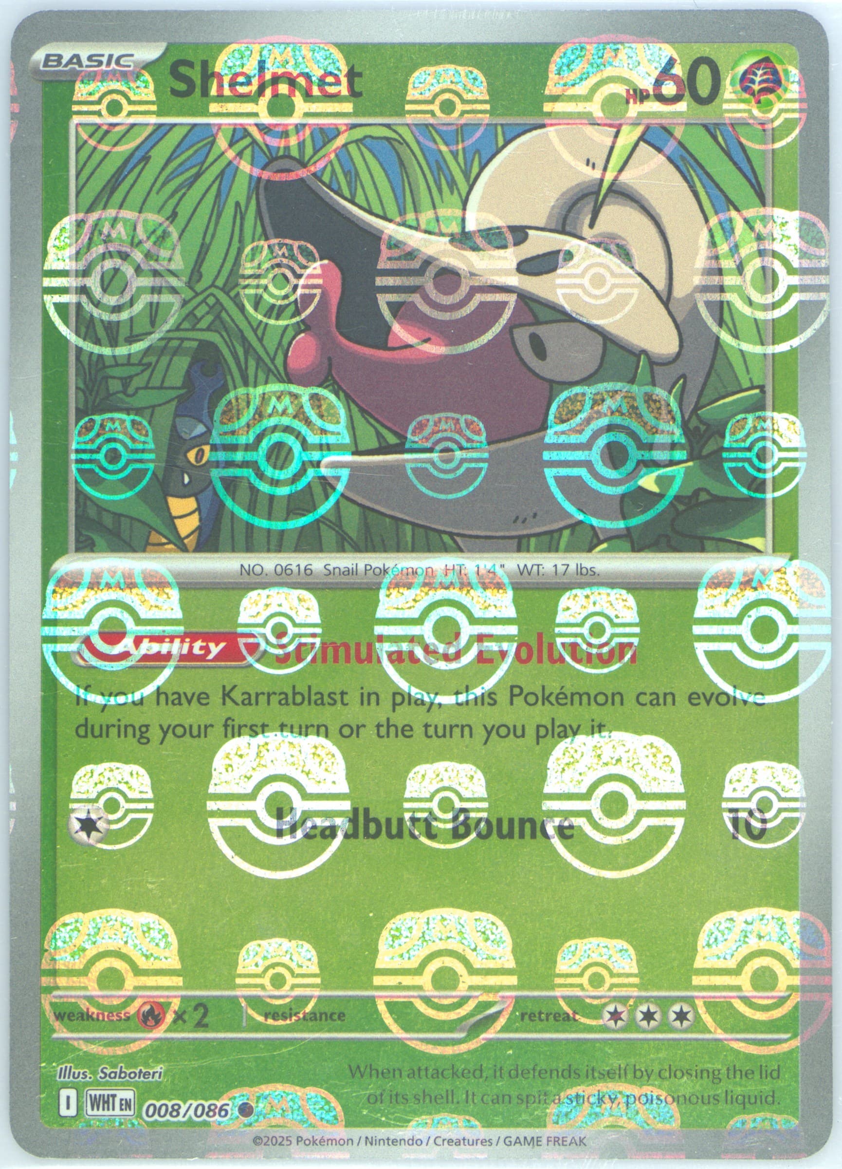 Shelmet Master Ball Reverse Holo (008) 2025 Pokemon Wht EN-White Flare